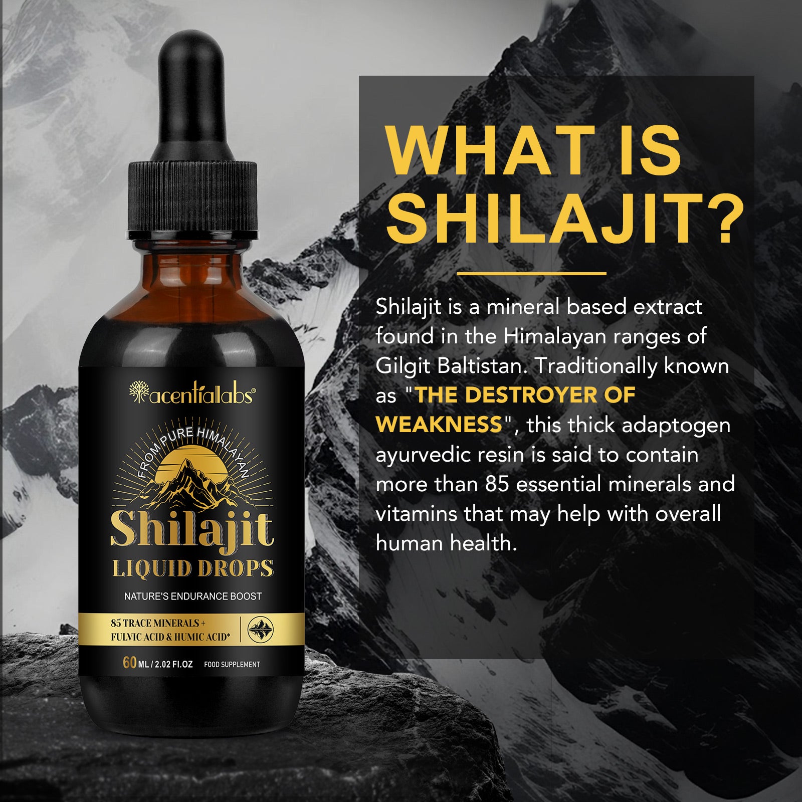 acentiallabs Shilajit LIOUID DROPS NATURE'S ENDURANCE BOOST 60ML Liquid Drops