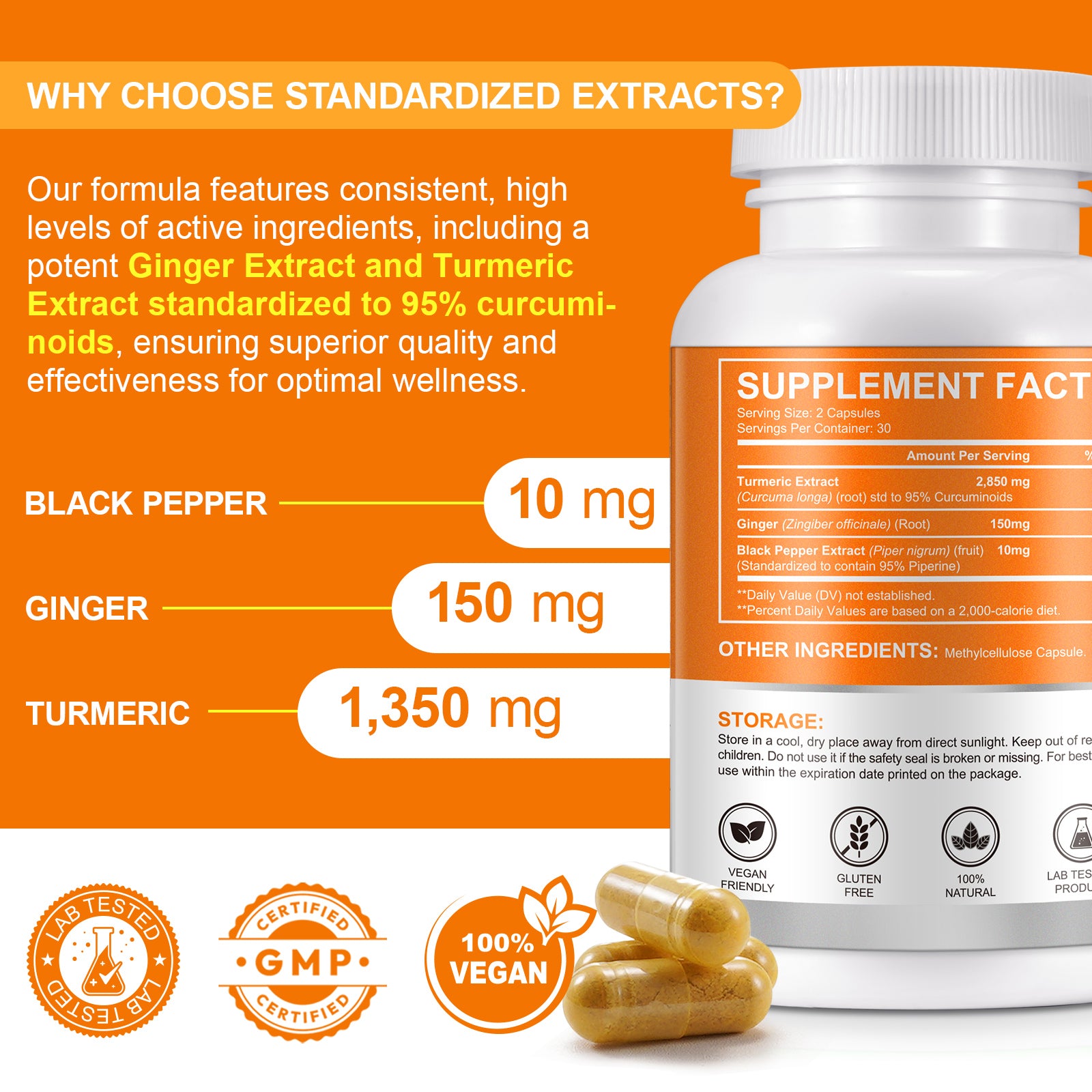acentiallabs TURMERIC & GINGER 3000MG WITH BLACK PEPPER 60 CAPSULES Bottled Capsules