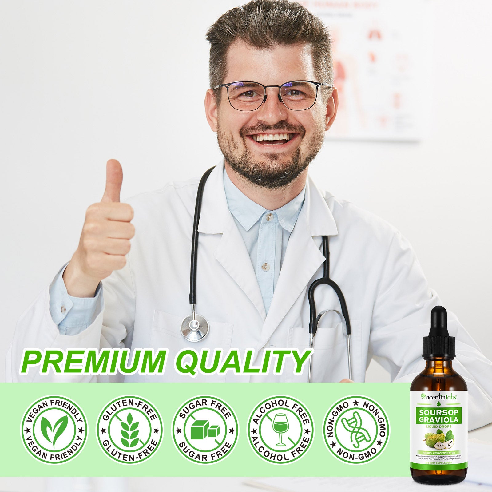 acentiallabs SOURSOP GRAVIOLA LIQUID DROPS HIGHLY CONCENTRATED DIETARY SUPPLEMENT 60ML Liquid Drops