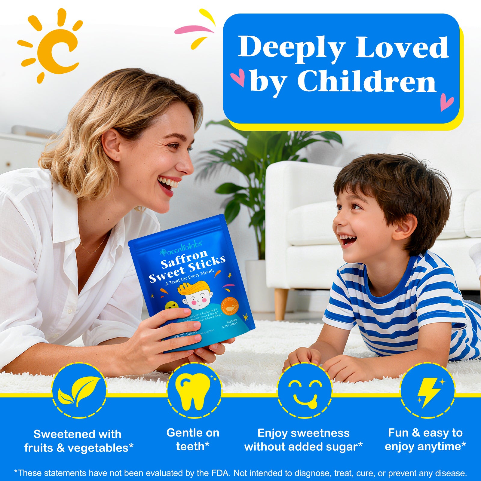 acentiallabs Saffron Sweet Sticks, A Treat for Every Mood, Granules