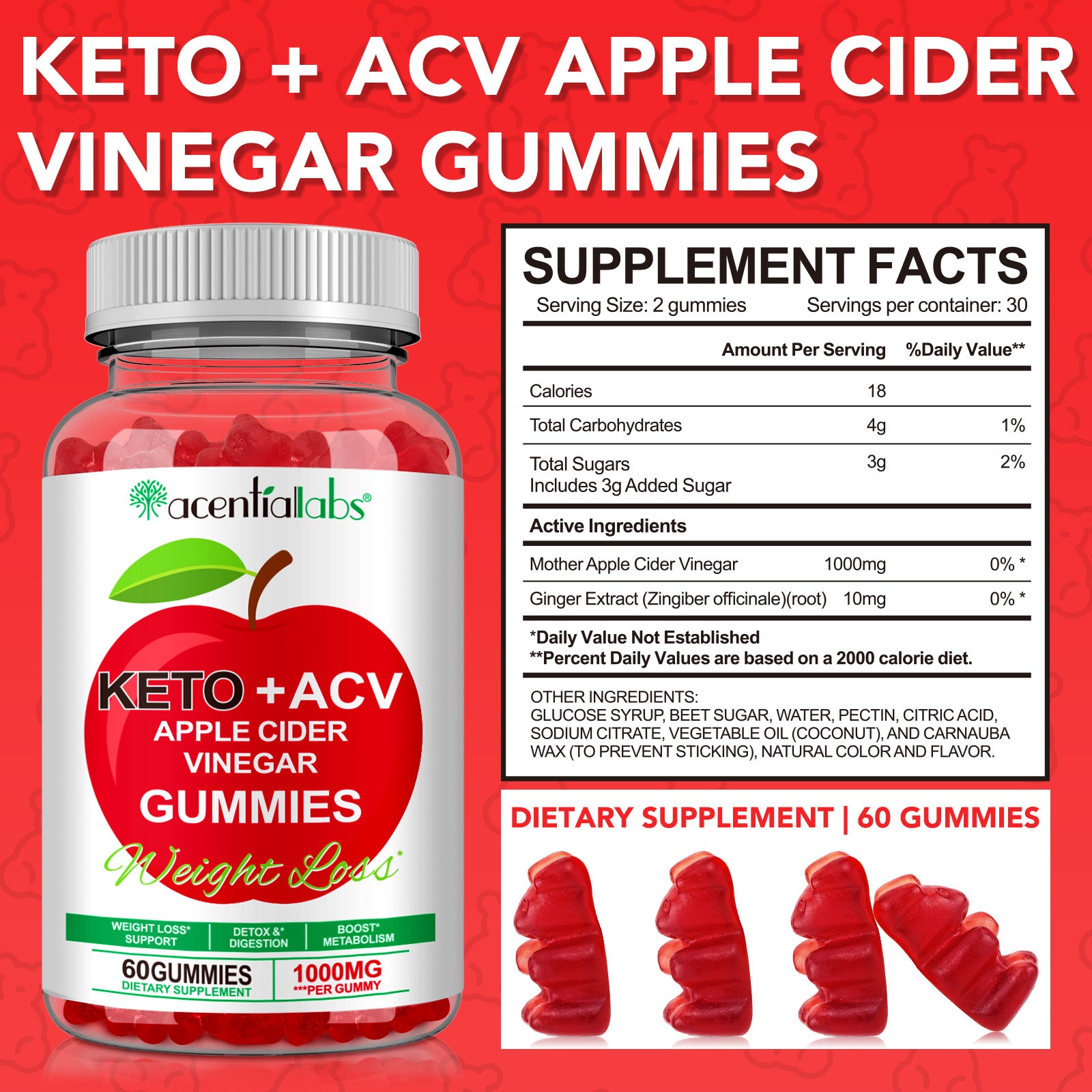 acentiallabs KETO +ACV APPLE CIDER VINEGAR GUMMIES Bottled Gummies