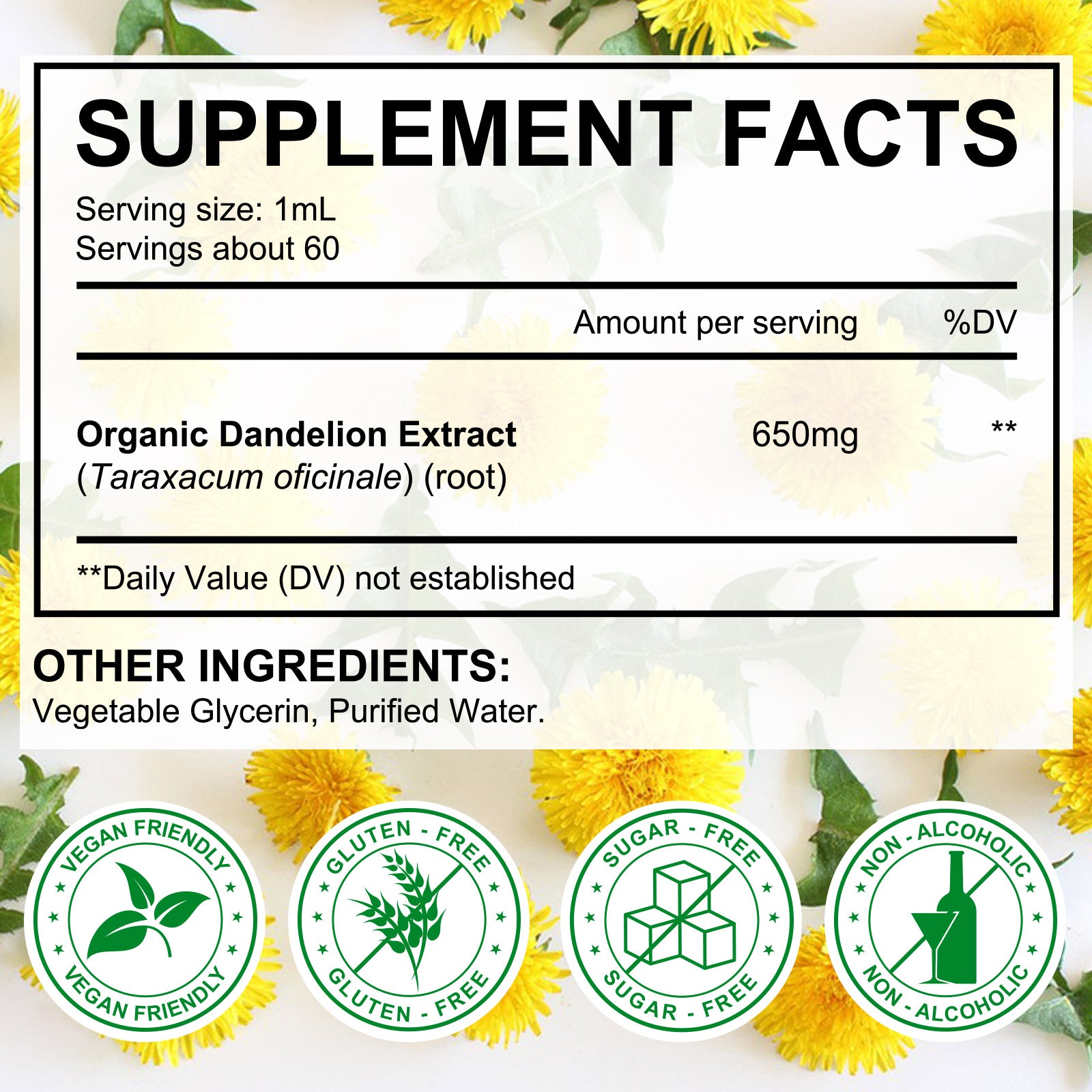 acentiallabs Wild Dandelion Root LIQUID DROPS Dietary Supplement 60ML Liquid Drops