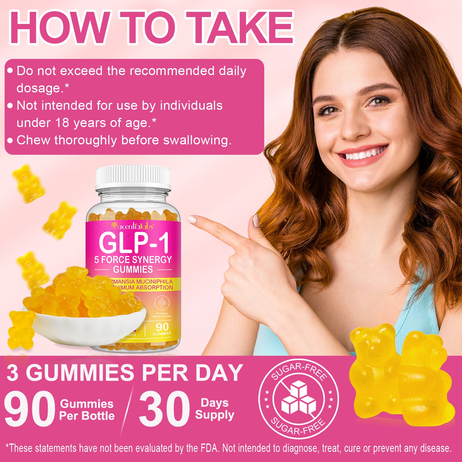 acentiallabs GLP-1  5 FORCE SYNERGY GUMMIES AKKERMANSIA MUCINIPHILA FOR MAXIMUM ABSORPTION Bottled Gummies