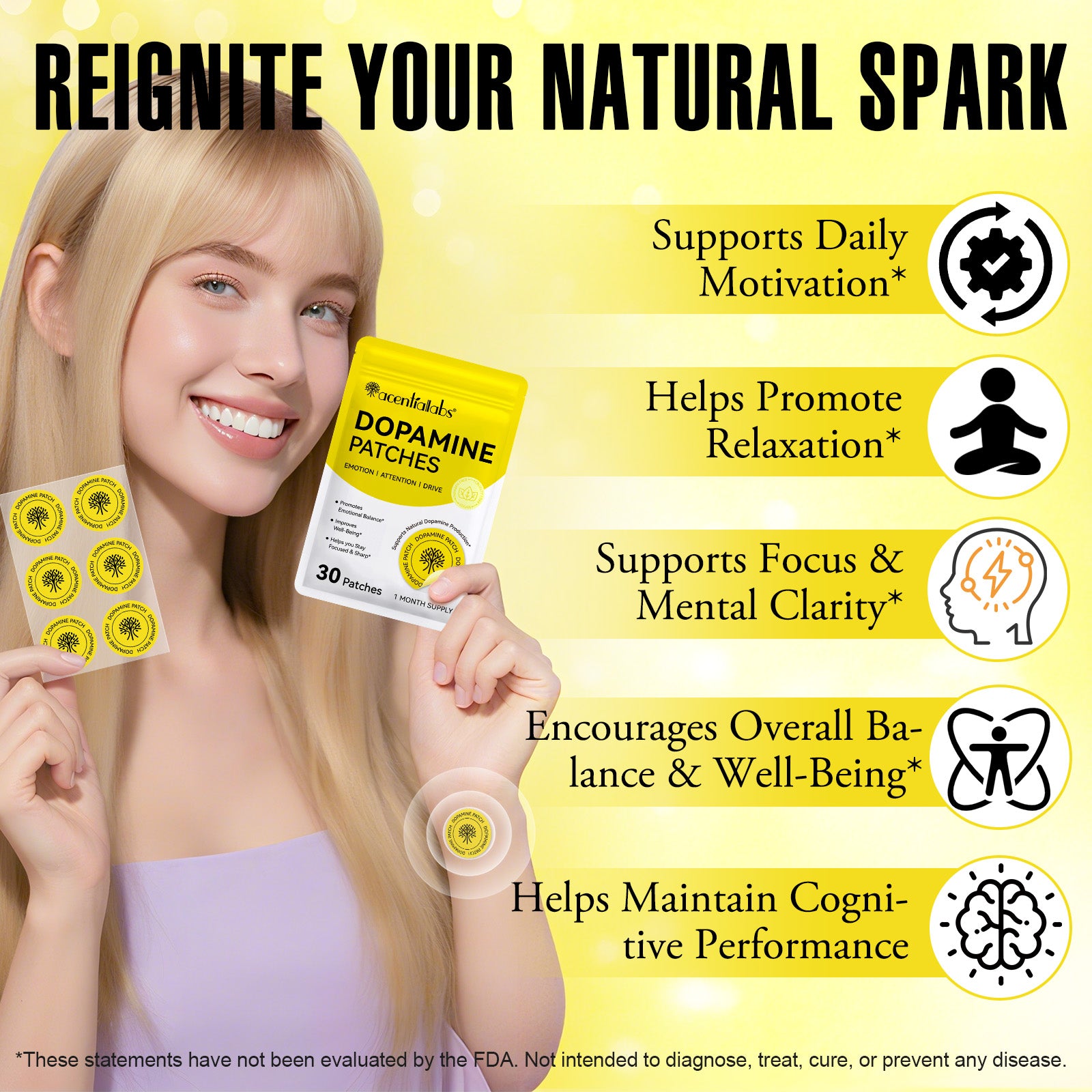 acentiallabs DOPAMINE PATCHES EMOTION I ATTENTION I DRIVE 30 Patches