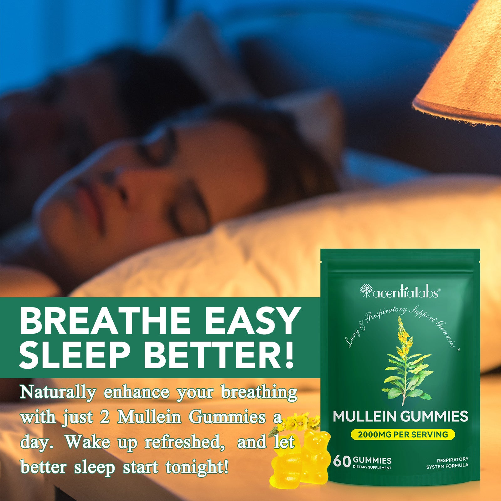 acentiallabs MULLEIN GUMMIES 2000MG PER SERVING 60 GUMMIES Bagged Gummies