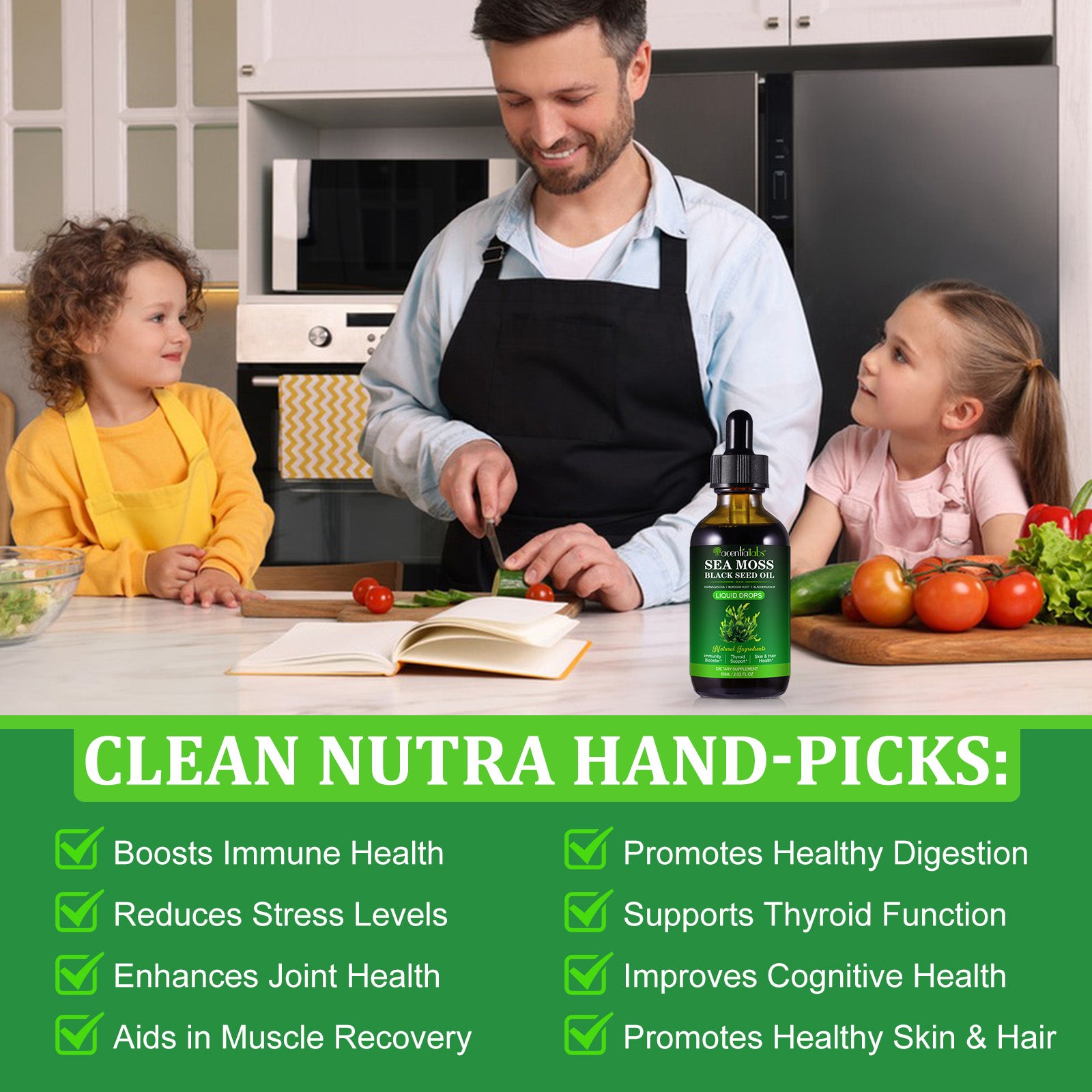 acentiallabs SEA MOSS BLACK SEED OIL,A SHWAGANDHA BURDOCK ROOT BLADDERWRACK,LIQUID DROPS,60ML Liquid Drops