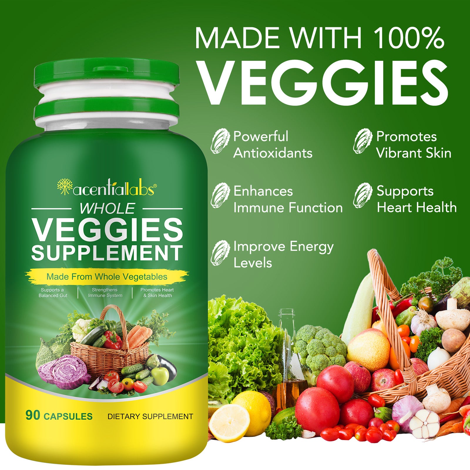 acentiallabs WHOLE VEGGIES and FRUIT SUPPLEMENT Bottled Capsules