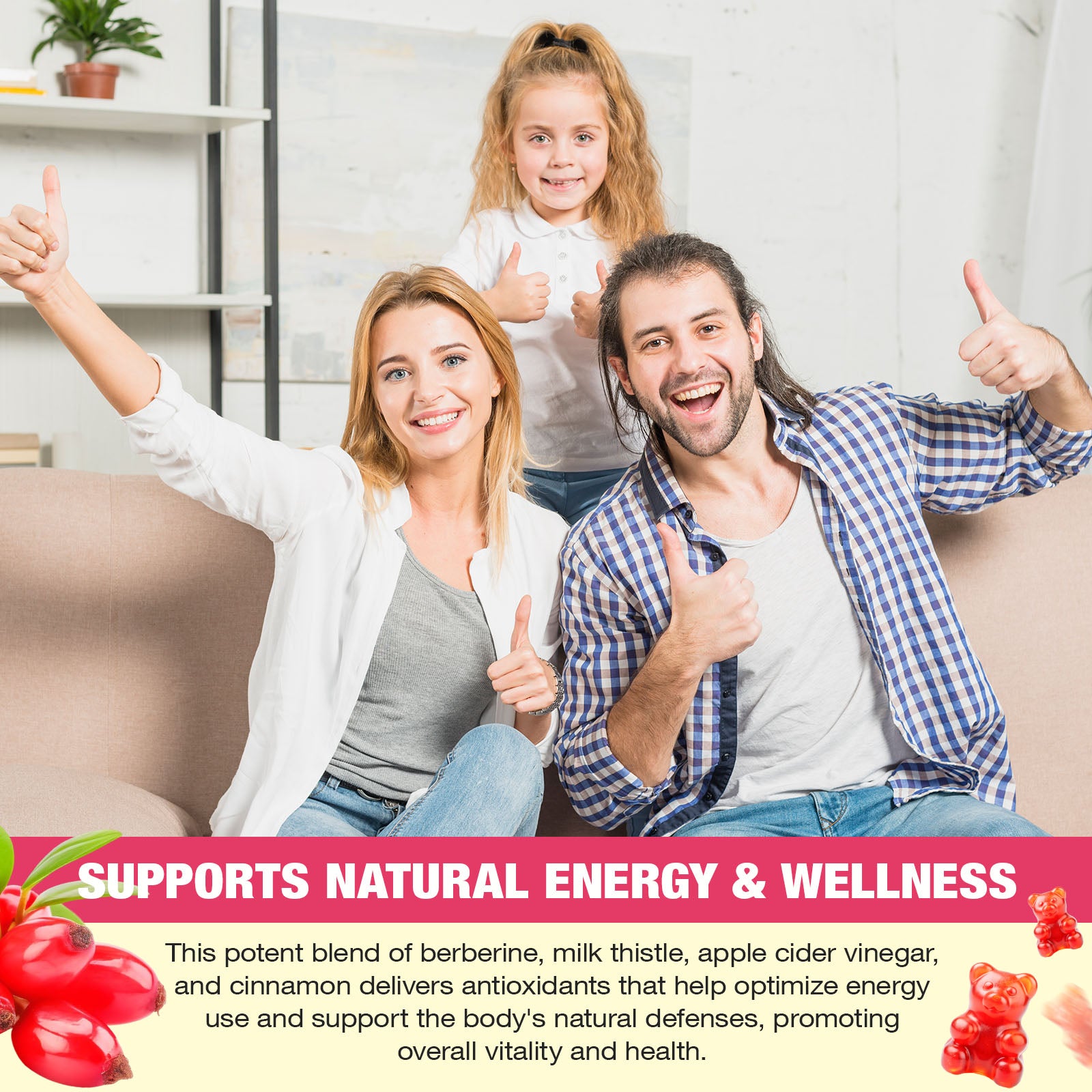 acentiallabs BERBERINE GUMMIES WITH MILK THISTLE,APPLE CIDER VINEGAR & CINNAMON,Natural Watermelon Flavor,60 GUMMIES Bagged Gummies