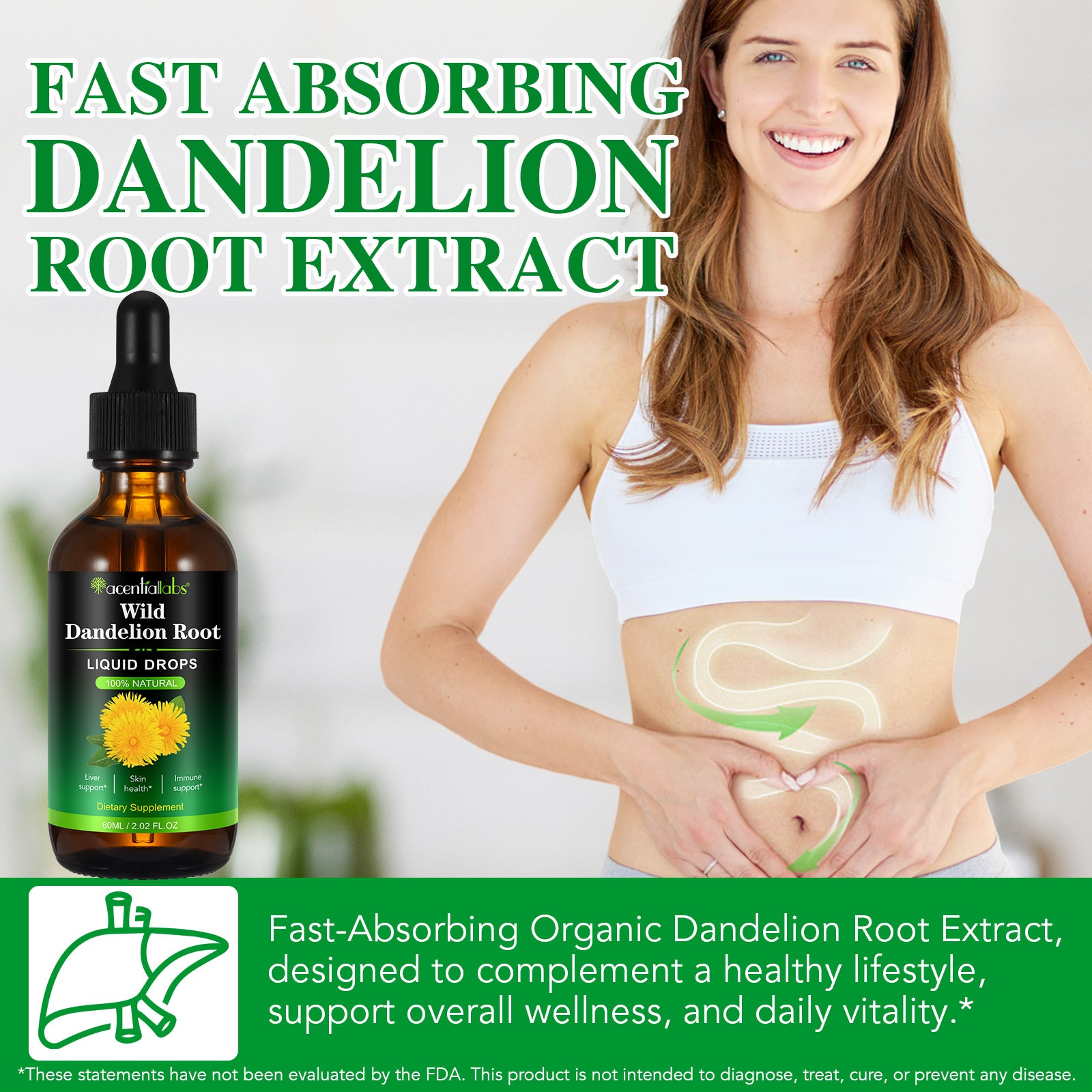 acentiallabs Wild Dandelion Root LIQUID DROPS Dietary Supplement 60ML Liquid Drops