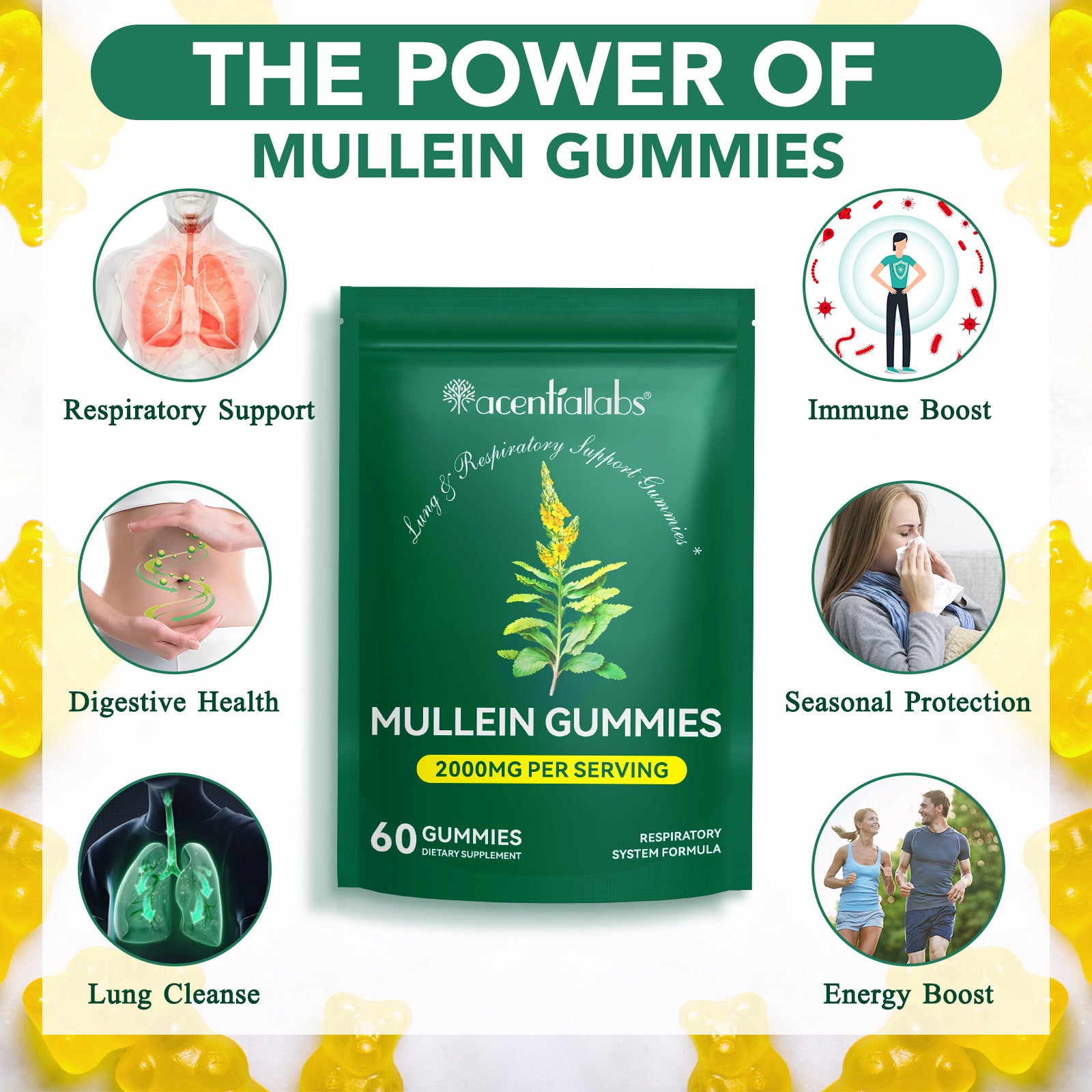 acentiallabs MULLEIN GUMMIES 2000MG PER SERVING 60 GUMMIES Bagged Gummies