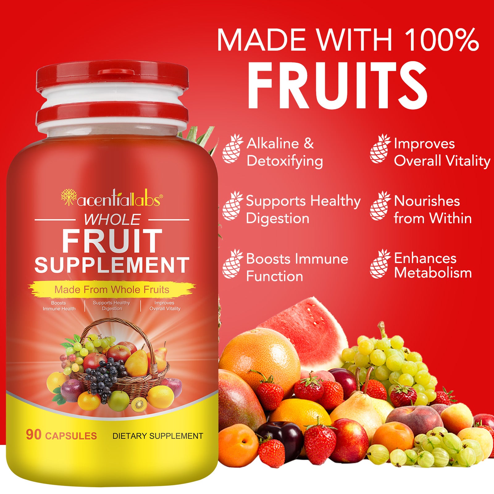 acentiallabs WHOLE VEGGIES and FRUIT SUPPLEMENT Bottled Capsules