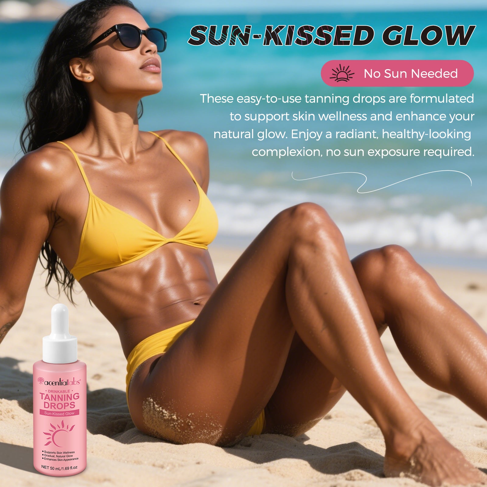 acentiallabs DRINKABLE TANNING DROPS Sun-Kissed Glow Watermelon Flavour 50ml Liquid Drops