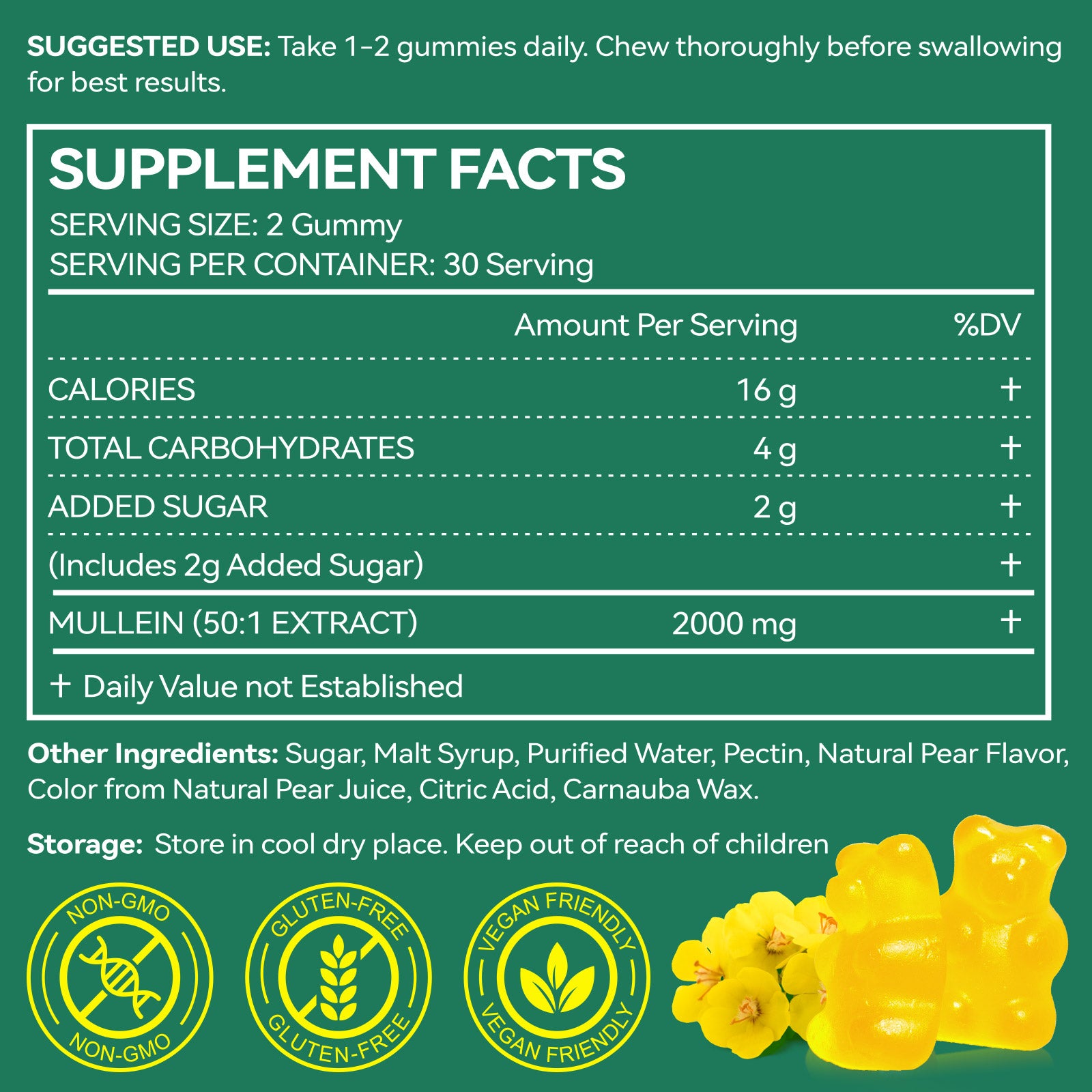 acentiallabs MULLEIN GUMMIES 2000MG PER SERVING 60 GUMMIES Bagged Gummies