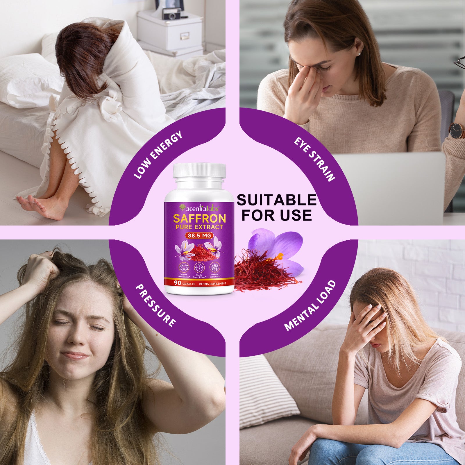 acentiallabs SAFFRON PURE EXTRACT, 88.5 MG, 90 CAPSULES，Bottled Capsules