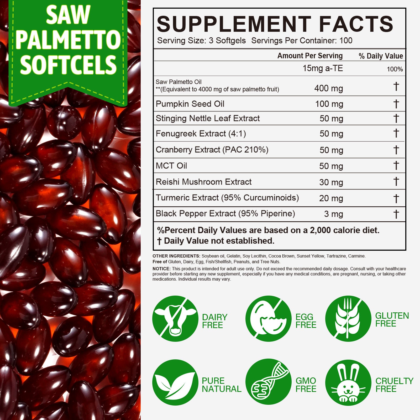 acentiallabs SAW PALMETTO 4000 MG Equivalent per serving 300 SOFTGELS Bagged Capsules