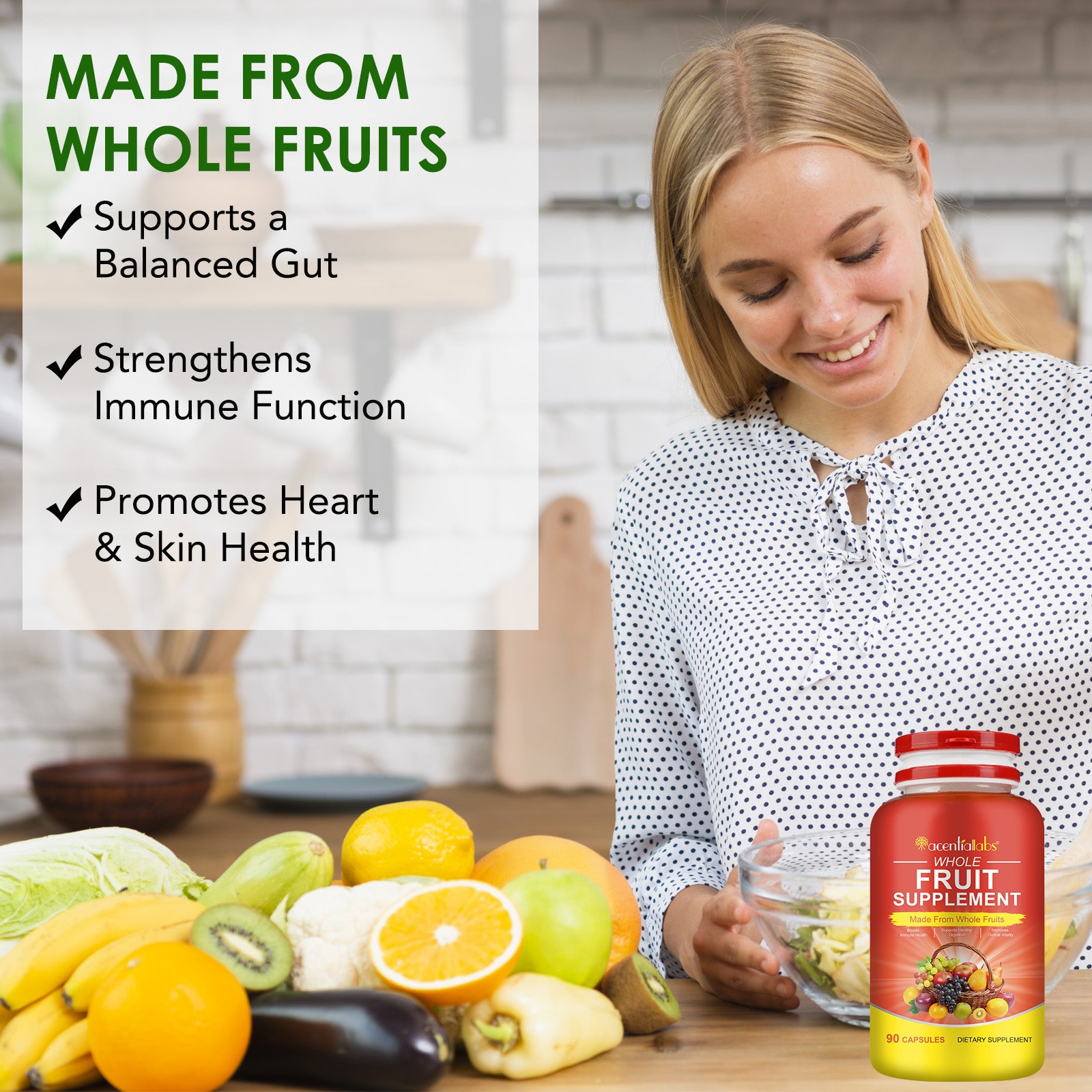 acentiallabs WHOLE VEGGIES and FRUIT SUPPLEMENT Bottled Capsules