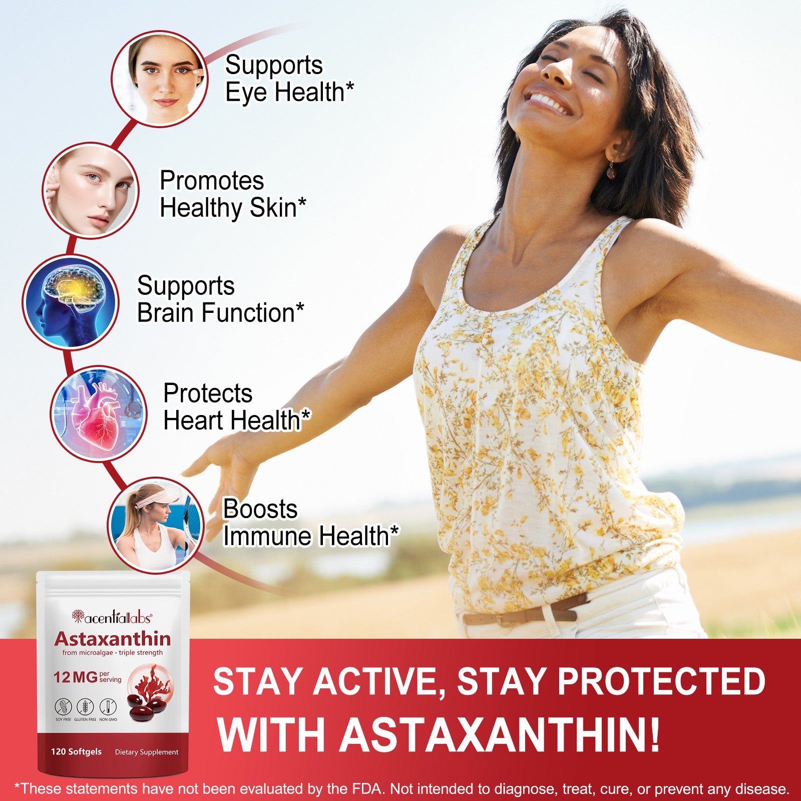 acentiallabs Astaxanthin from microalgae ·triple strength 12MG per serving 120 Softgels Bagged Capsules