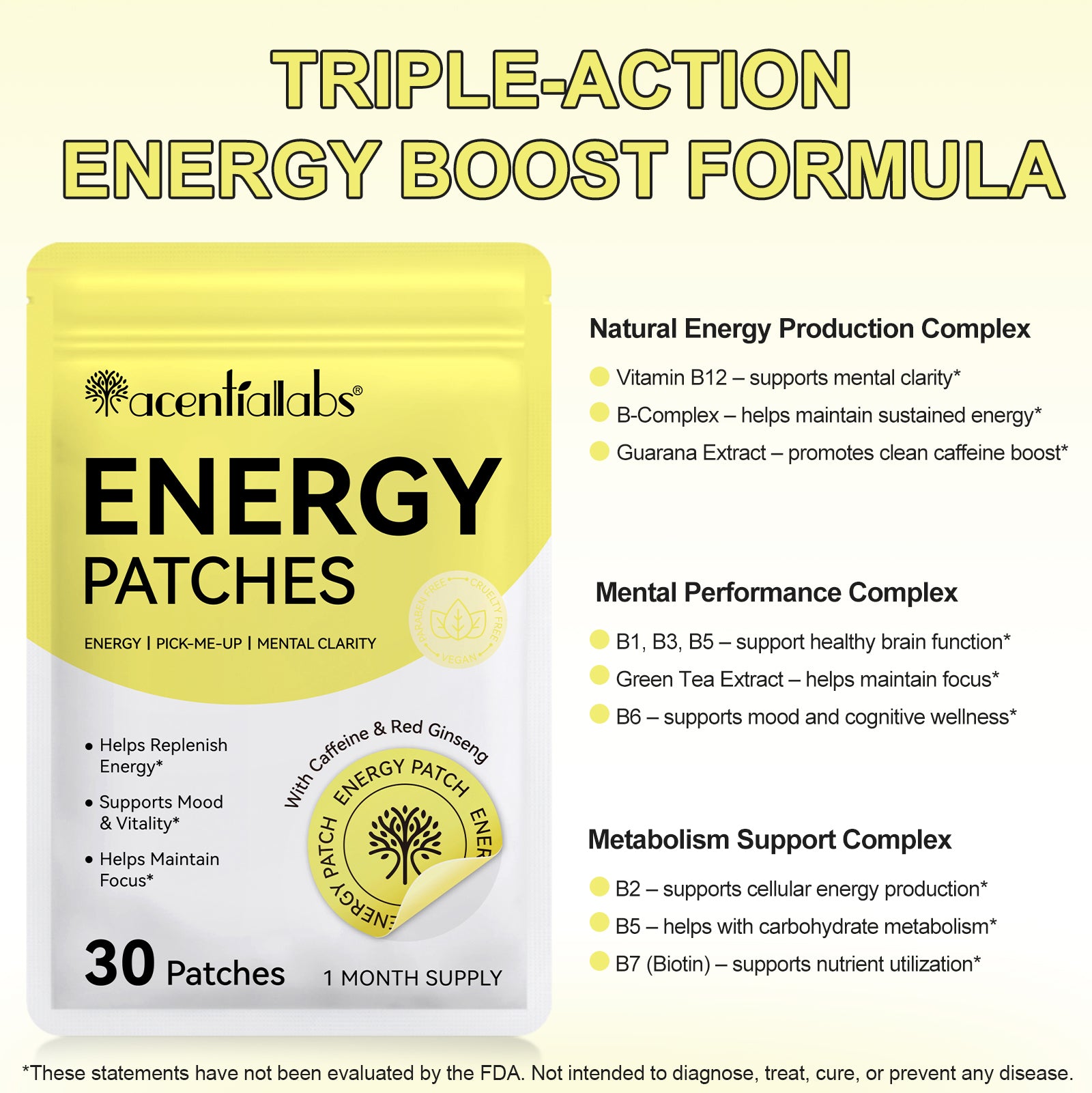 acentiallabs ENERGY PATCHES ENERGY I PICK-ME-UP I MENTAL CLARITY 30 Patches