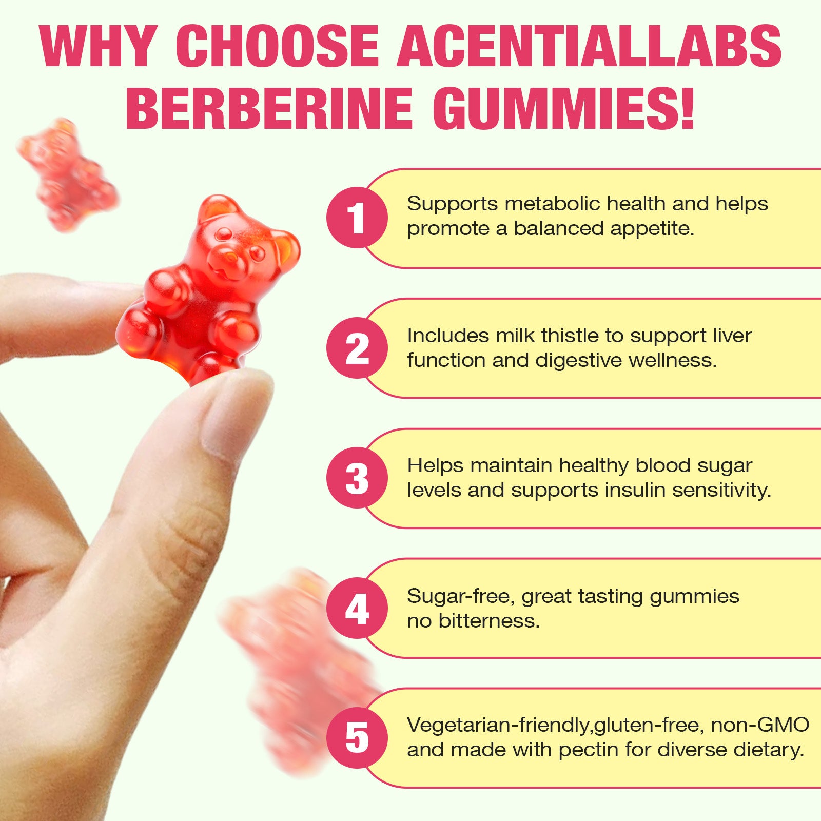 acentiallabs BERBERINE GUMMIES WITH MILK THISTLE,APPLE CIDER VINEGAR & CINNAMON,Natural Watermelon Flavor,60 GUMMIES Bagged Gummies