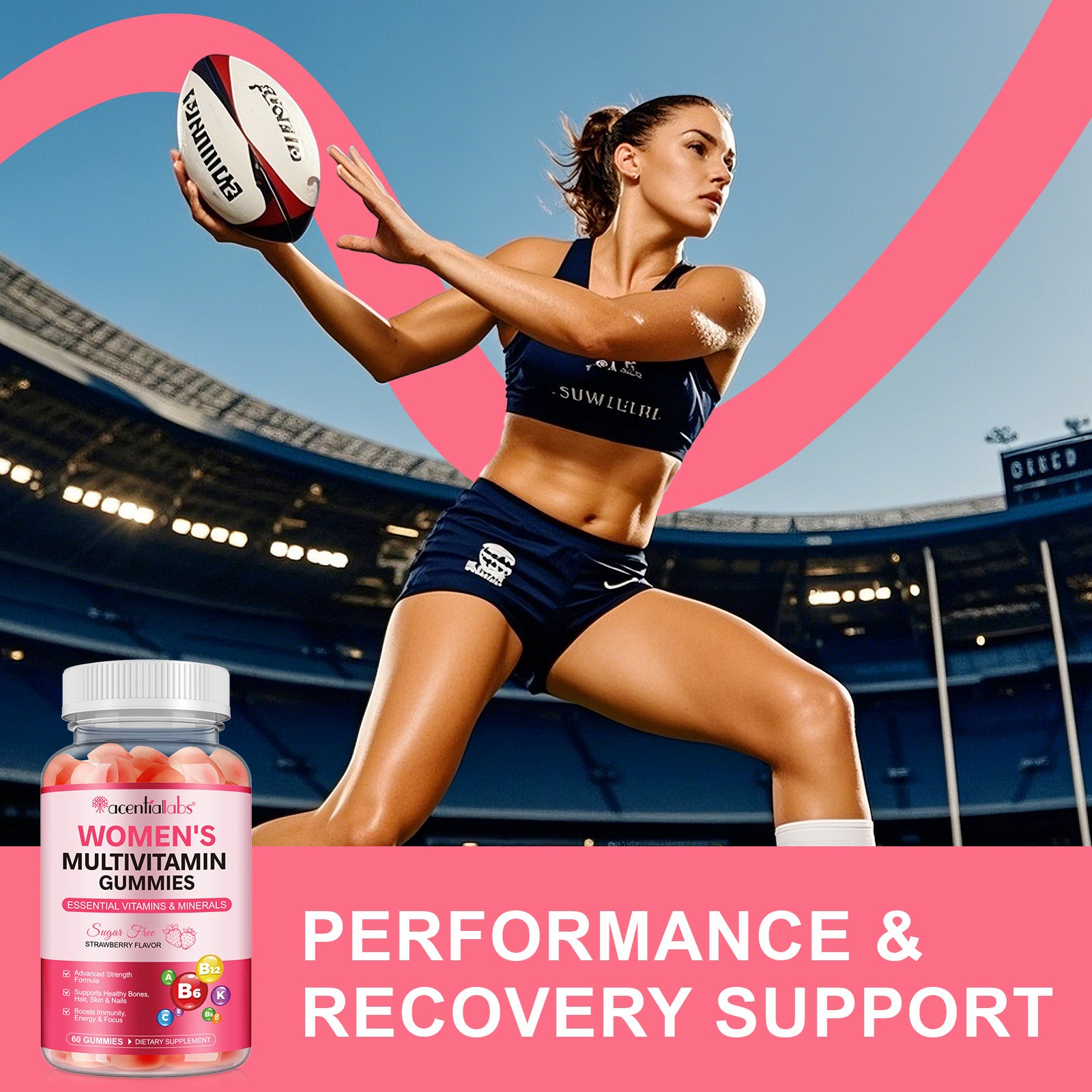 acentiallabs WOMEN'S MULTIVITAMIN GUMMIES ESSENTIAL VITAMINS & MINERALS  STRAWBERRY FLAVOR  60 GUMMIES Bottled Gummies