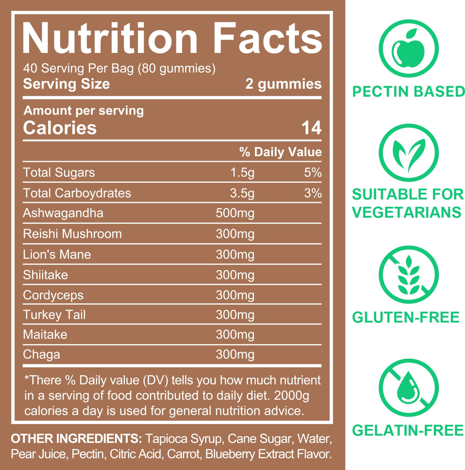 acentiallabs MUSHROOM GUMMIES WITH ASHWAGANDHA 2500MG FUNCTIONAL MUSHROOM SPER SERVING Bagged Gummies