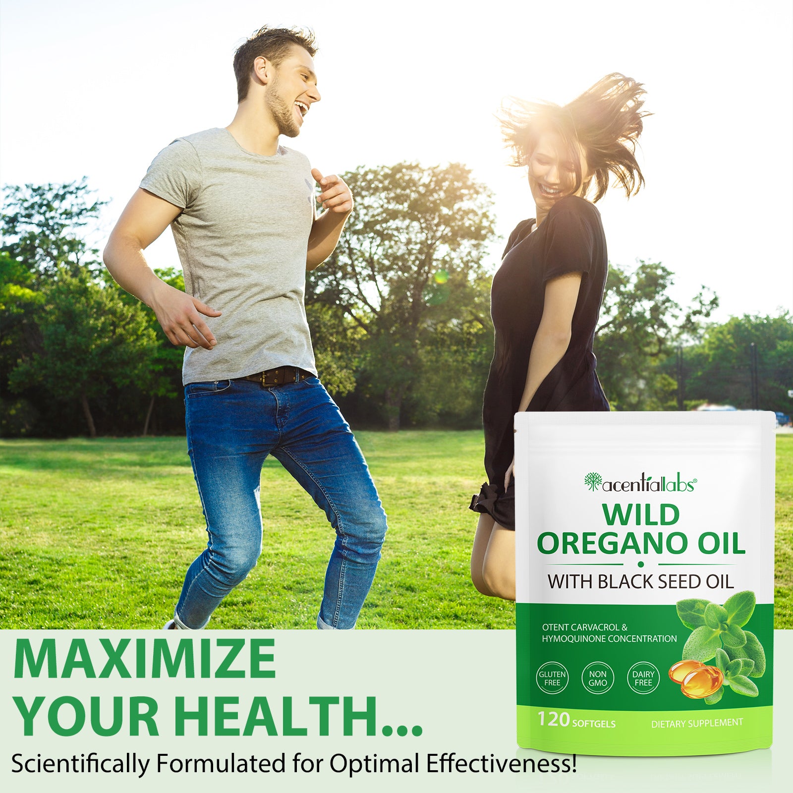 acentiallabs WILD OREGANO OIL WITH BLACK SEED OIL 120 SOFTGELS Bagged Capsules