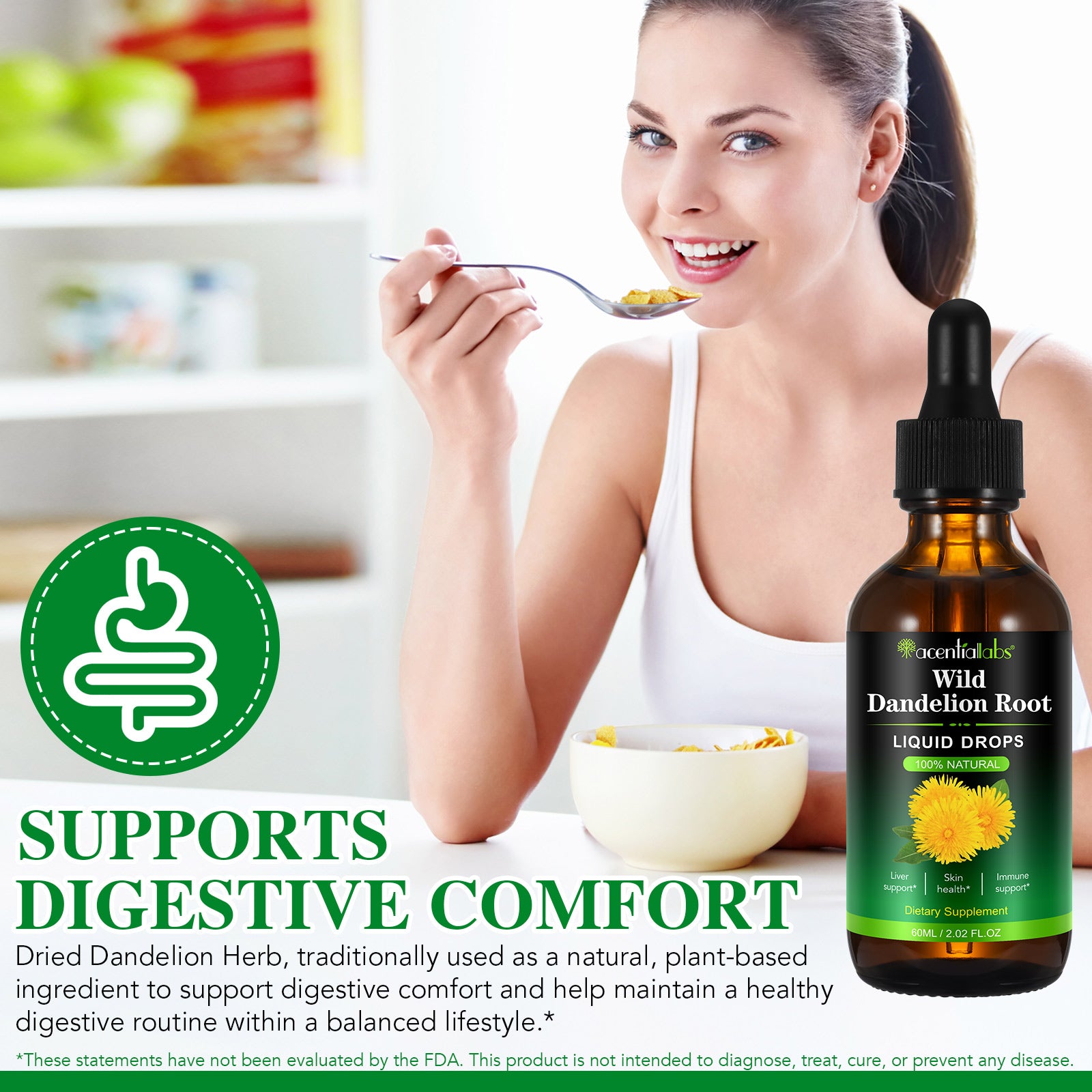 acentiallabs Wild Dandelion Root LIQUID DROPS Dietary Supplement 60ML Liquid Drops