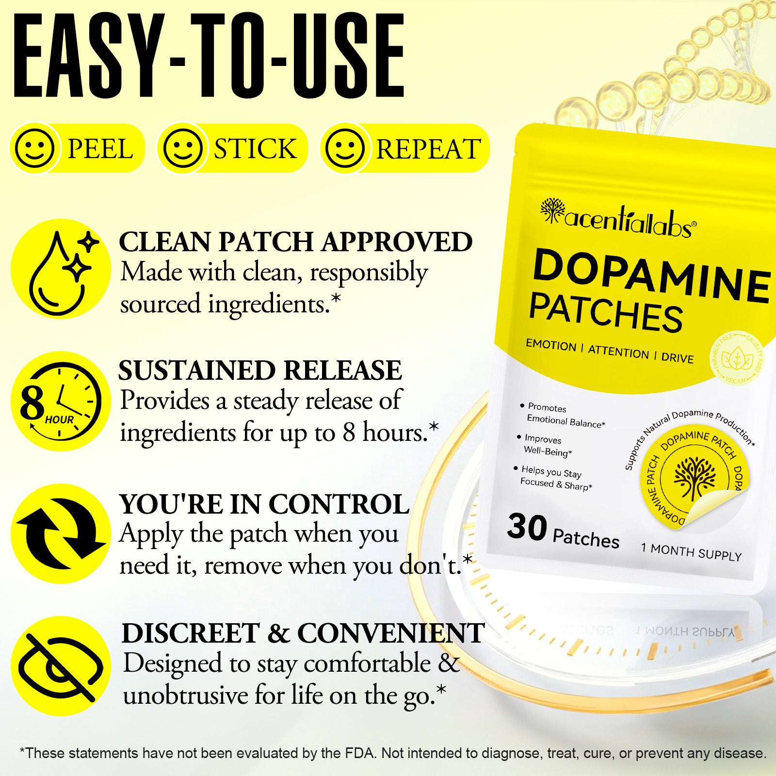 acentiallabs DOPAMINE PATCHES EMOTION I ATTENTION I DRIVE 30 Patches