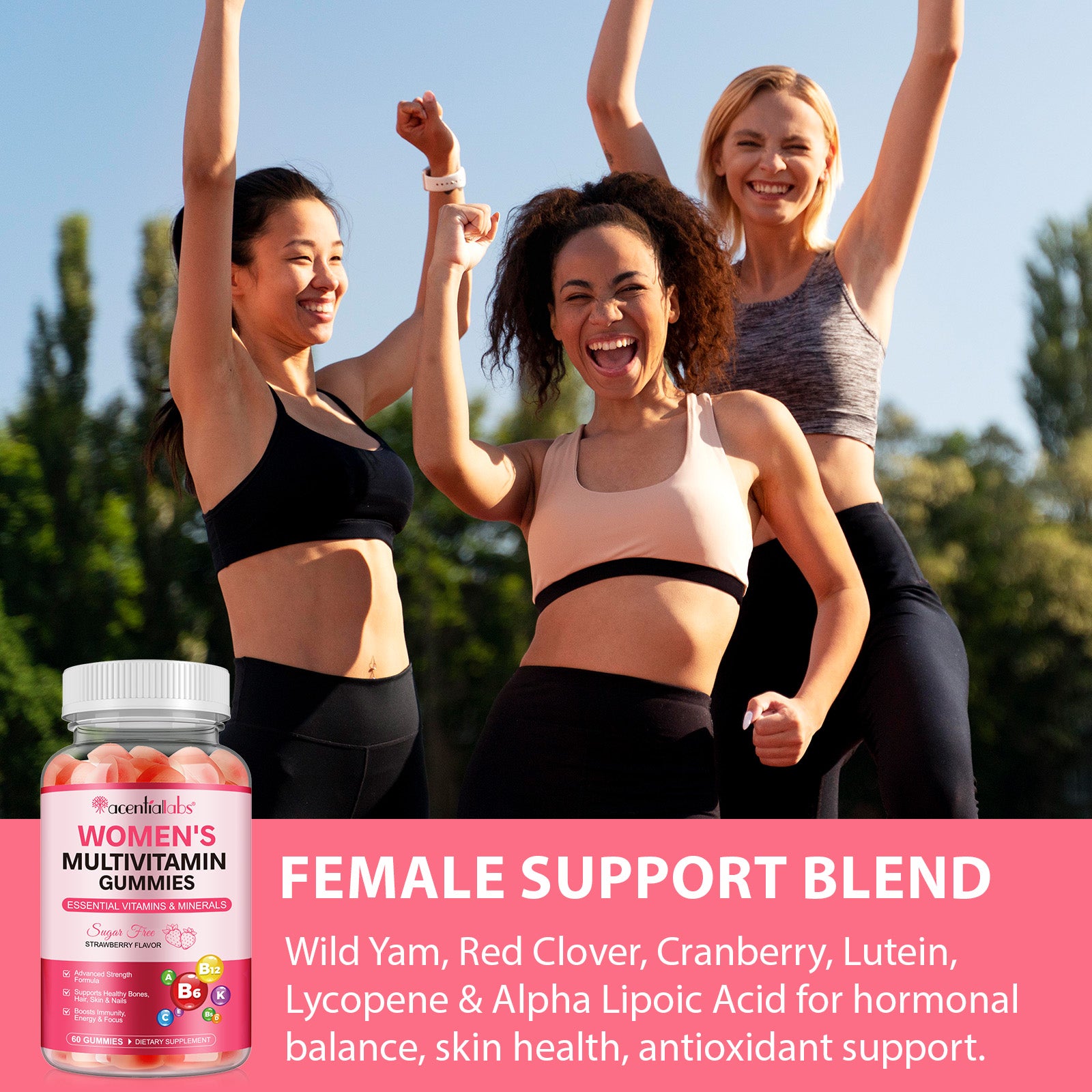 acentiallabs WOMEN'S MULTIVITAMIN GUMMIES ESSENTIAL VITAMINS & MINERALS  STRAWBERRY FLAVOR  60 GUMMIES Bottled Gummies