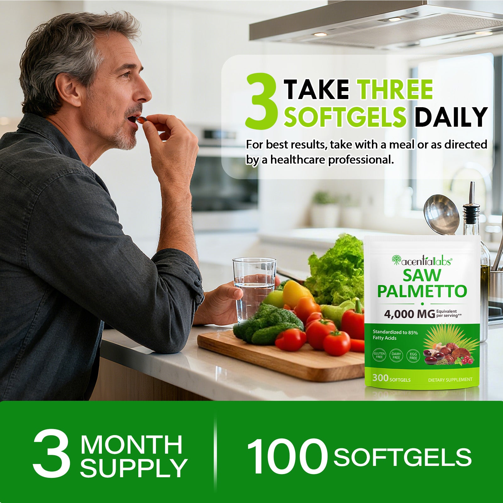 acentiallabs SAW PALMETTO 4000 MG Equivalent per serving 300 SOFTGELS Bagged Capsules