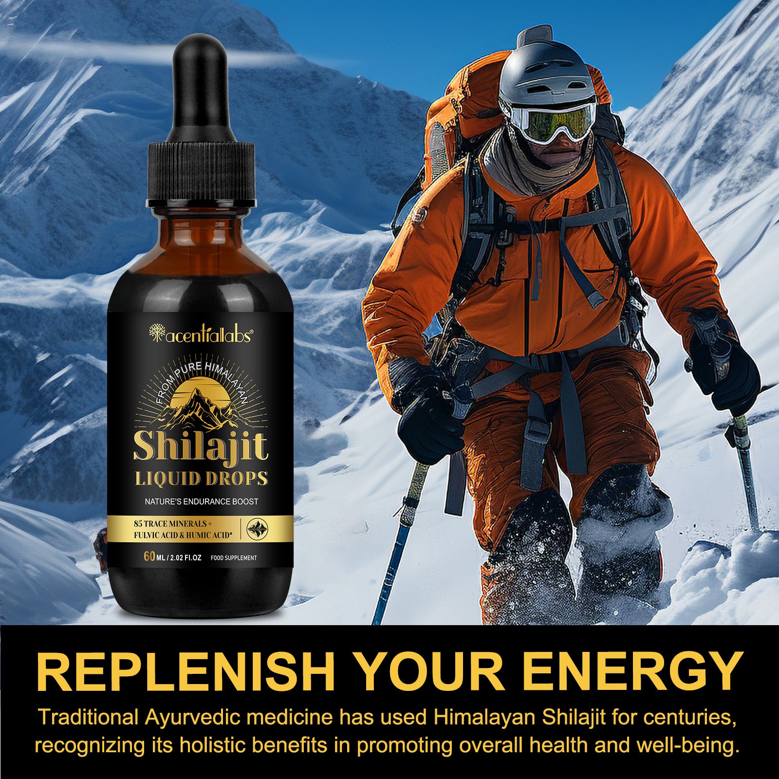 acentiallabs Shilajit LIOUID DROPS NATURE'S ENDURANCE BOOST 60ML Liquid Drops