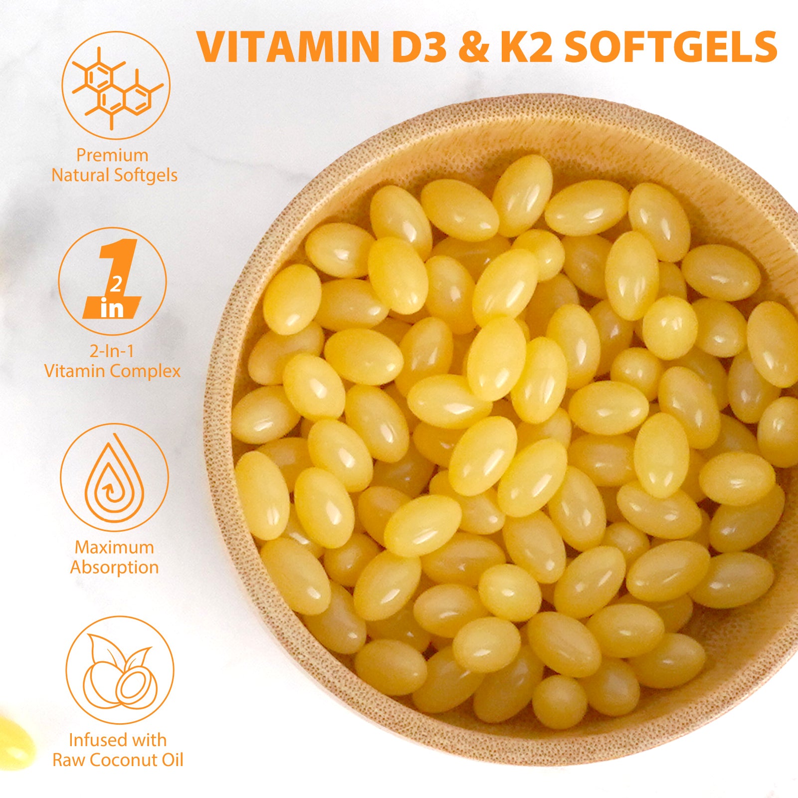 acentiallabs PREMIUM VITAMIN D3 & K2 WITH COCONUT OIL Bagged Capsules