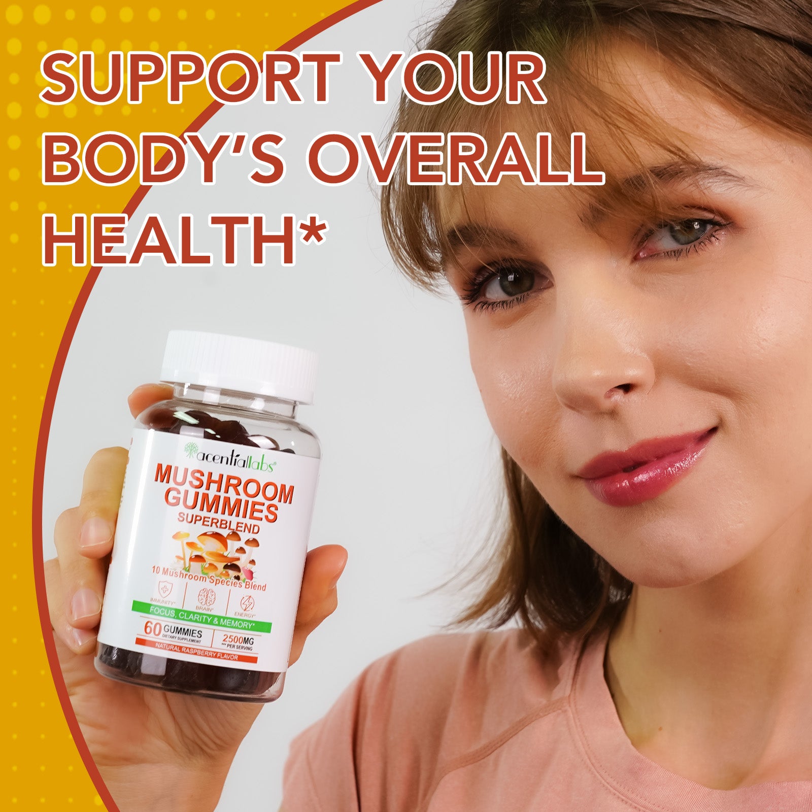 acentiallabs MUSHROOM GUMMIES SUPERBLEND 6O GUMMIES Bottled Gummies