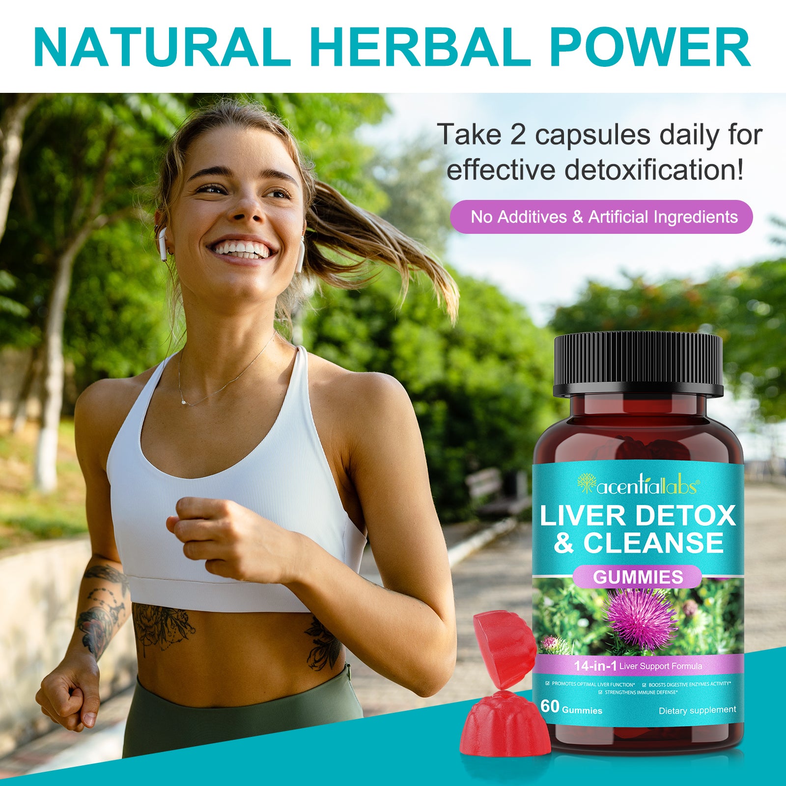 acentiallabs LIVER DETOX & CLEANSE GUMMIES 14-in-1 Liver Support Formula 60 Gummies Bottled Gummies