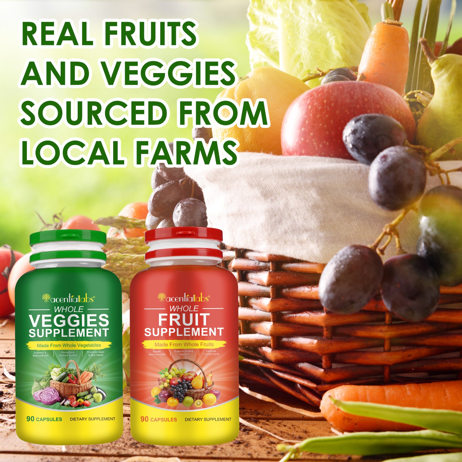 acentiallabs WHOLE VEGGIES and FRUIT SUPPLEMENT Bottled Capsules
