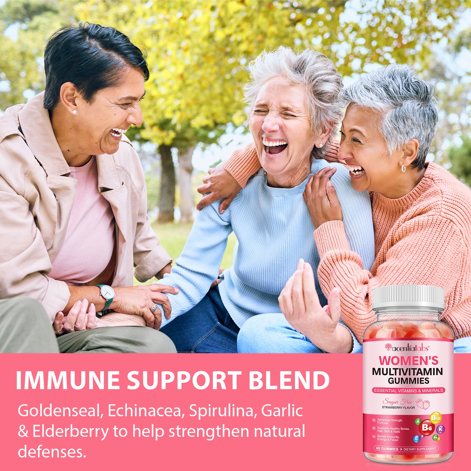acentiallabs WOMEN'S MULTIVITAMIN GUMMIES ESSENTIAL VITAMINS & MINERALS  STRAWBERRY FLAVOR  60 GUMMIES Bottled Gummies