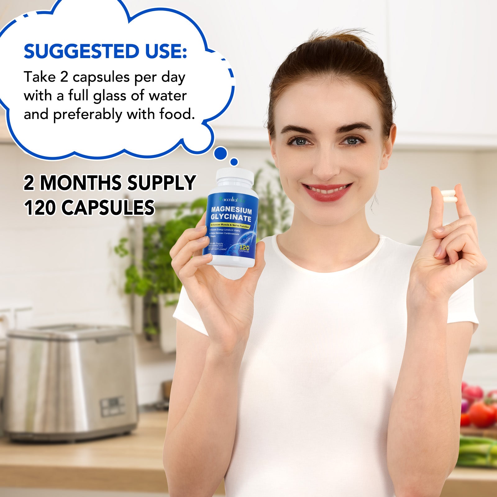 acentiallabs MAGNESIUM GLYCINATE Enhances Muscle & Nerve Function 120 CAPSULES Bottled Capsules