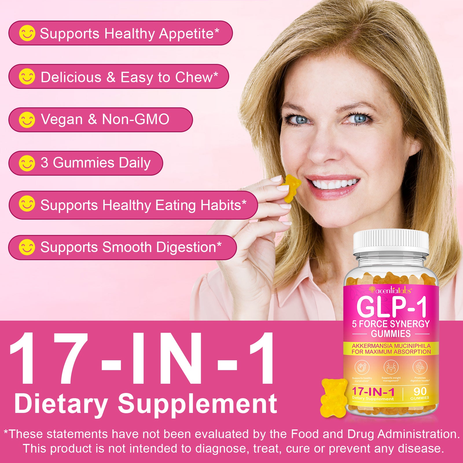 acentiallabs GLP-1  5 FORCE SYNERGY GUMMIES AKKERMANSIA MUCINIPHILA FOR MAXIMUM ABSORPTION Bottled Gummies