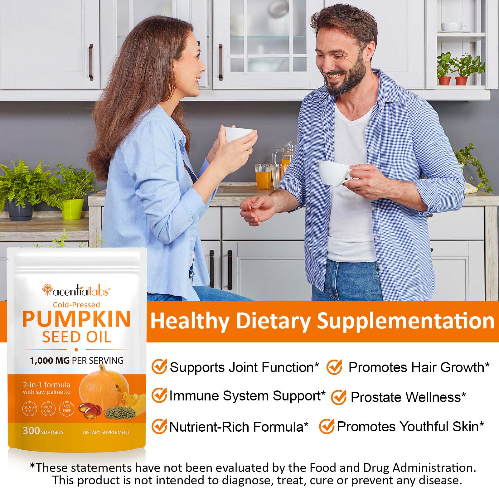 acentiallabs Cold-Pressed PUMPKIN SEED OIL 1,000 MG PER SERVING 300 SOFTGELS Bagged Capsules
