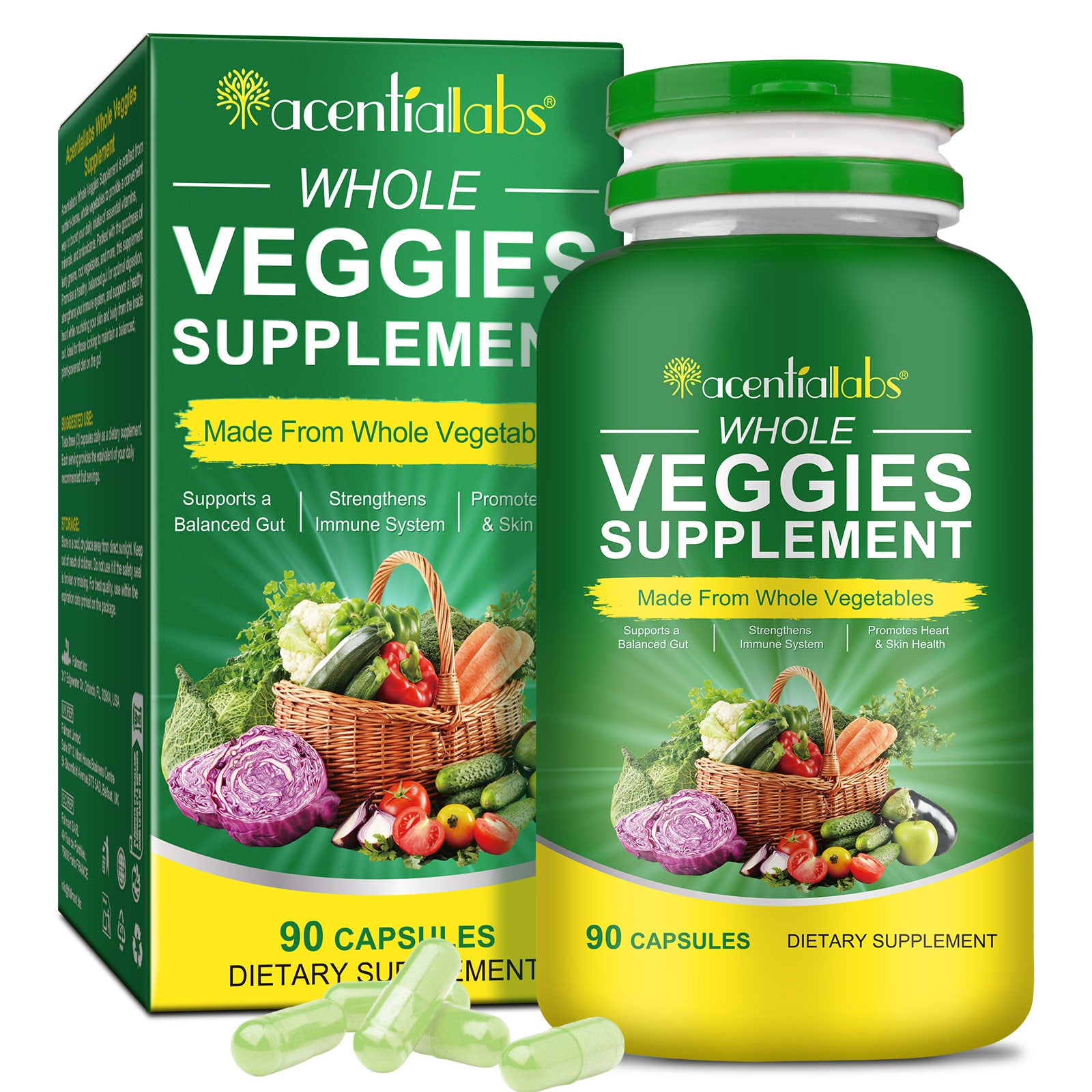 acentiallabs WHOLE VEGGIES and FRUIT SUPPLEMENT Bottled Capsules