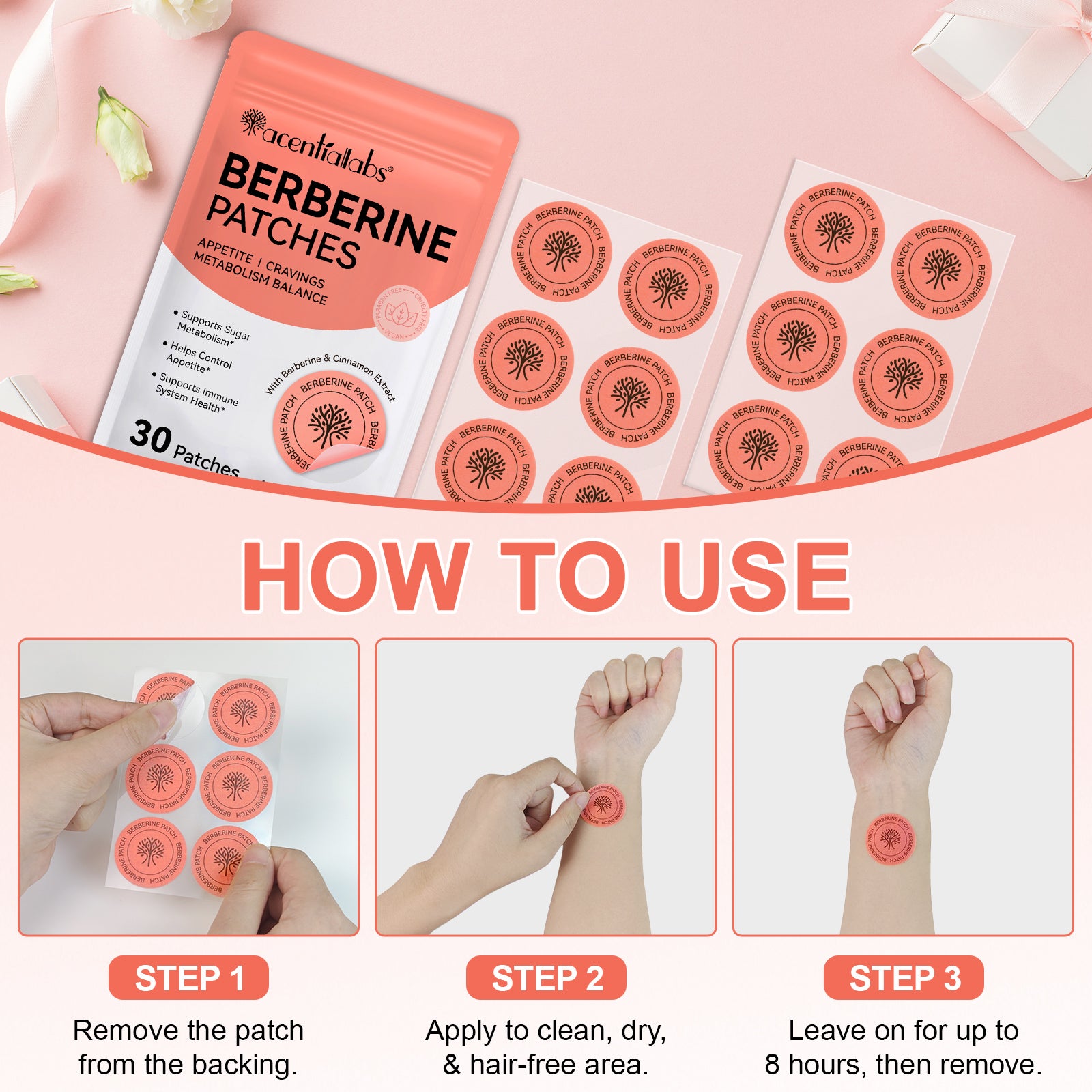 acentiallabs BERBERINE PATCHES APPETITE I CRAVINGS METABOLISM BALANCE