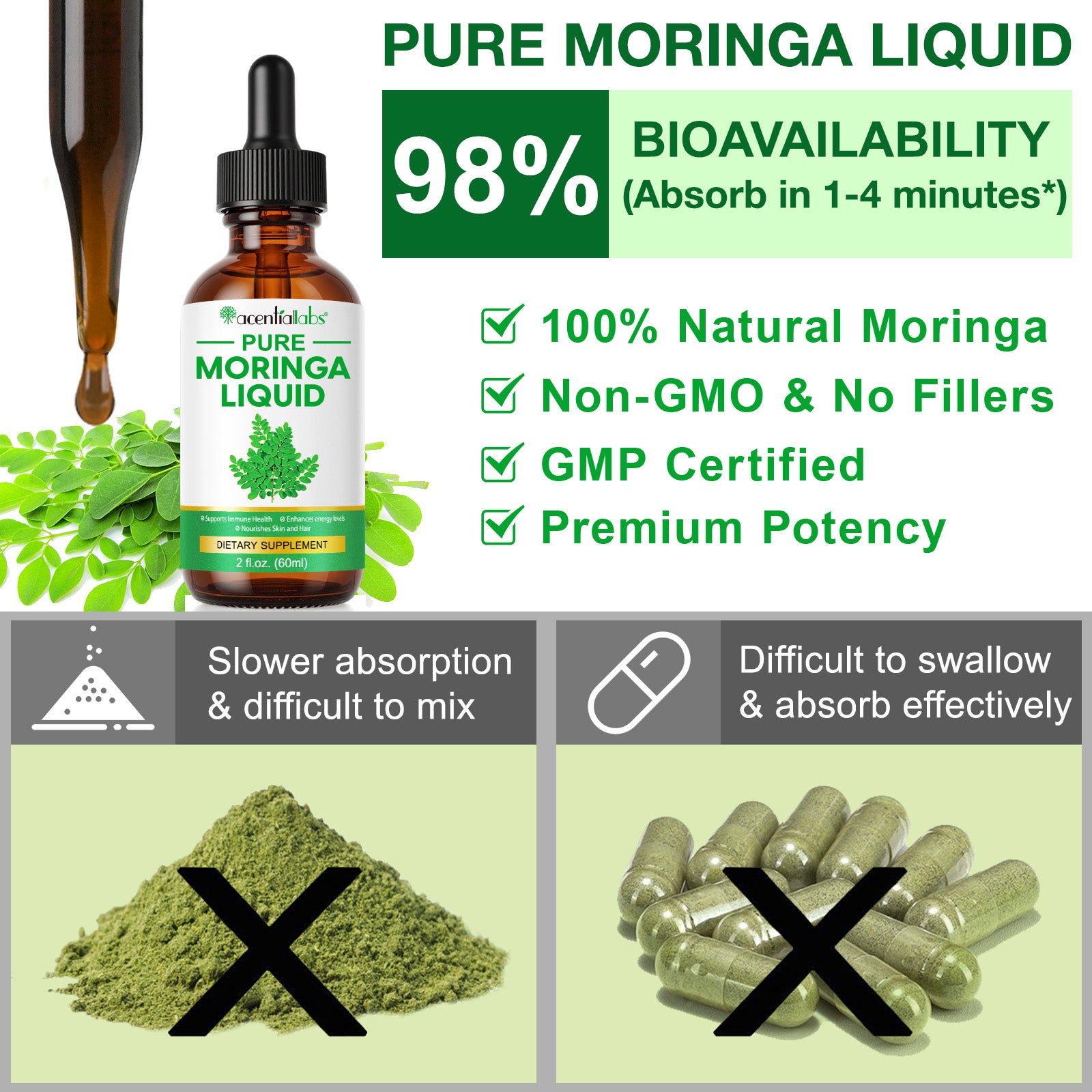 acentiallabs PURE MORINGA LIQUID DIETARY SUPPLEMENT Liquid Drops