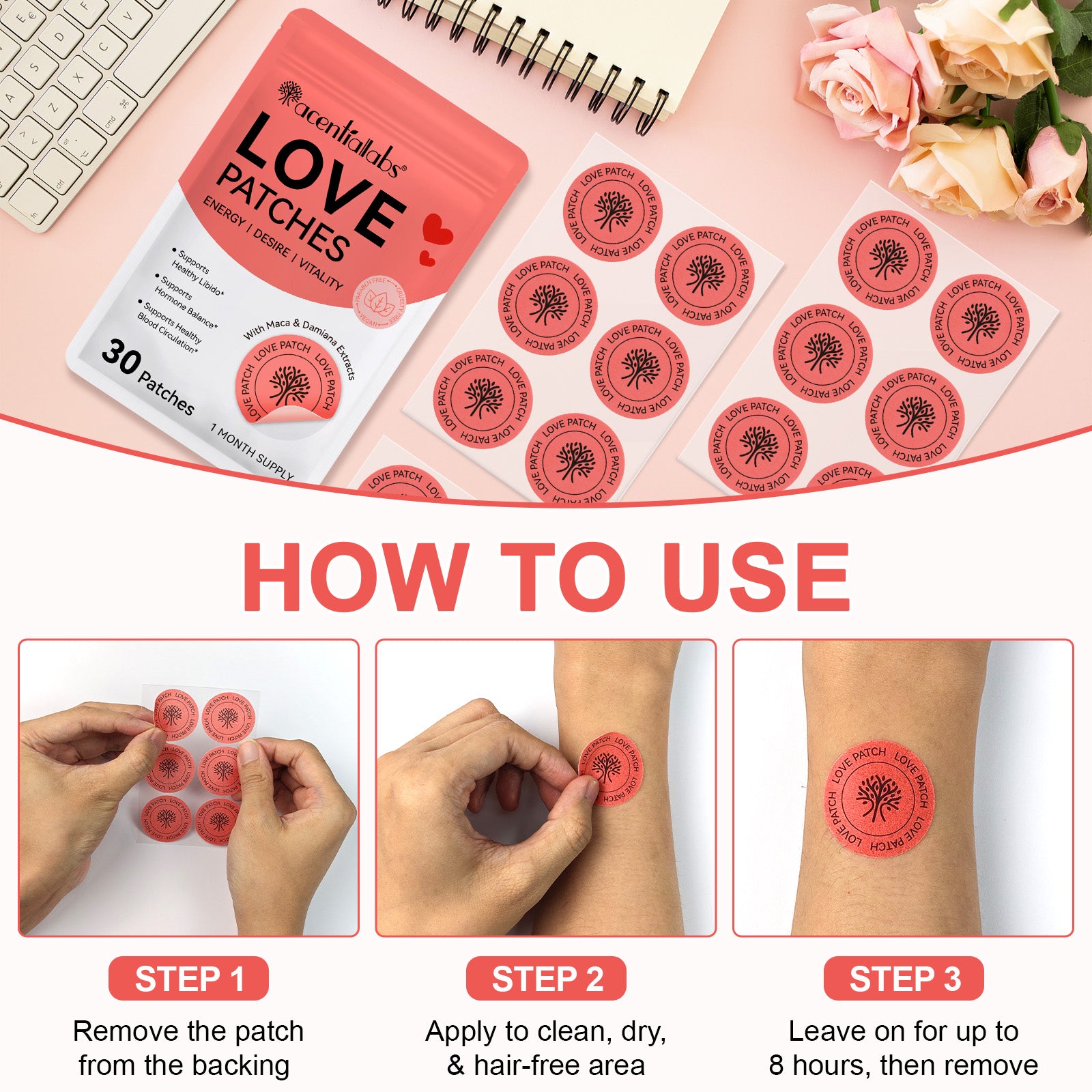 acentiallabs LOVE PATCHES ENERGY I DESIRE I VITALITY  30Patches