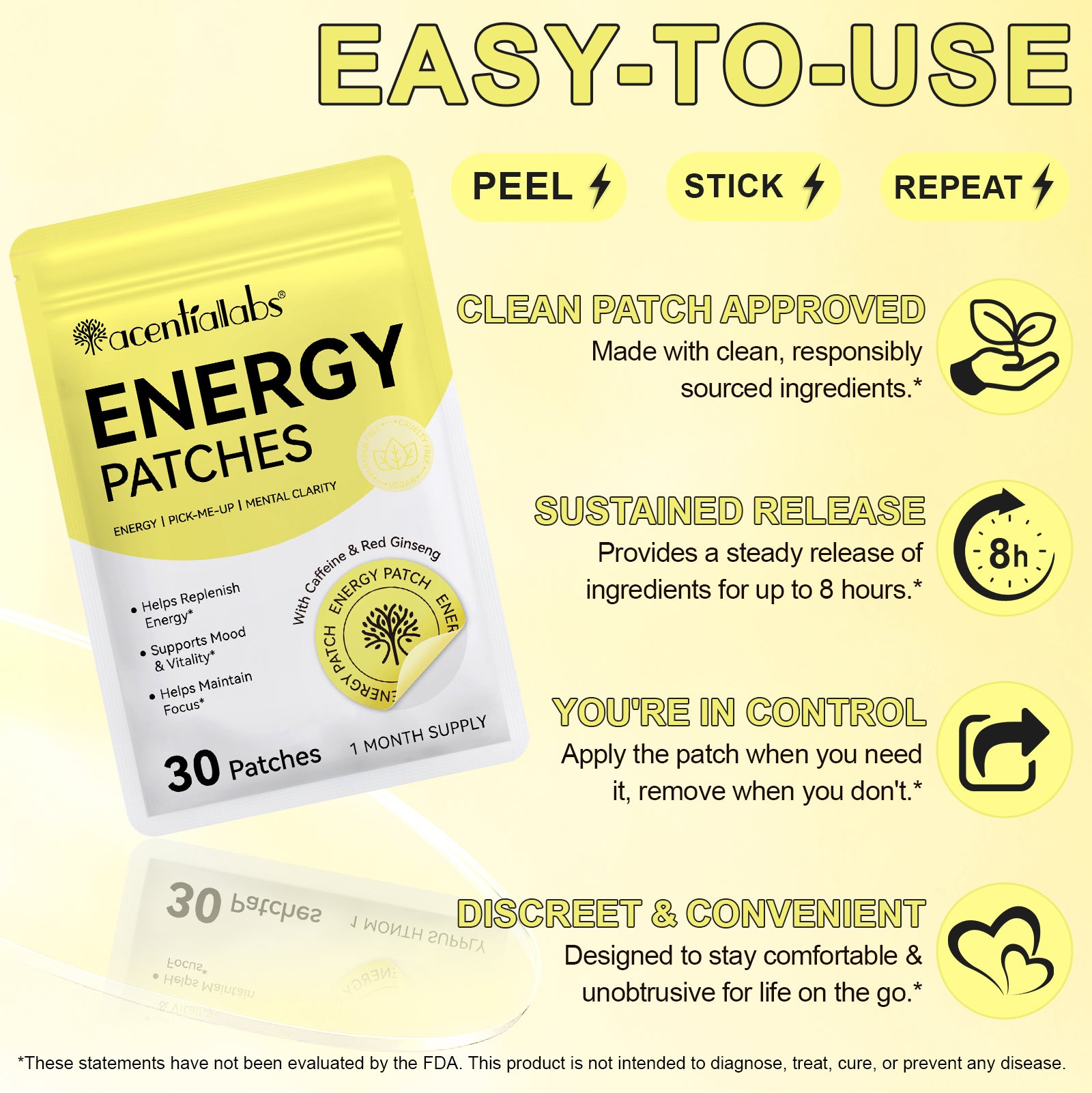 acentiallabs ENERGY PATCHES ENERGY I PICK-ME-UP I MENTAL CLARITY 30 Patches