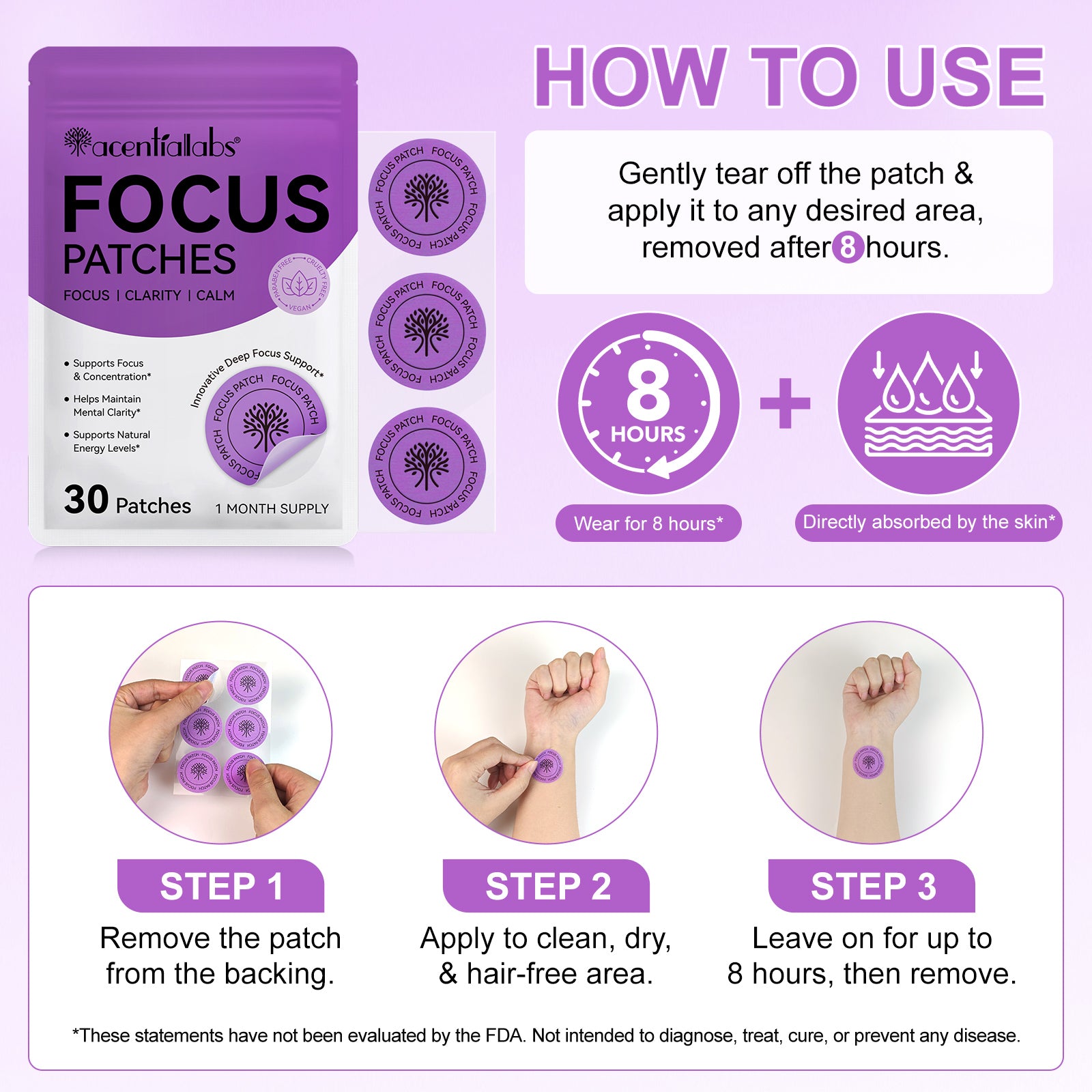 acentiallabs FOCUS PATCHES FREL FOCUS I CLARITY I CALM