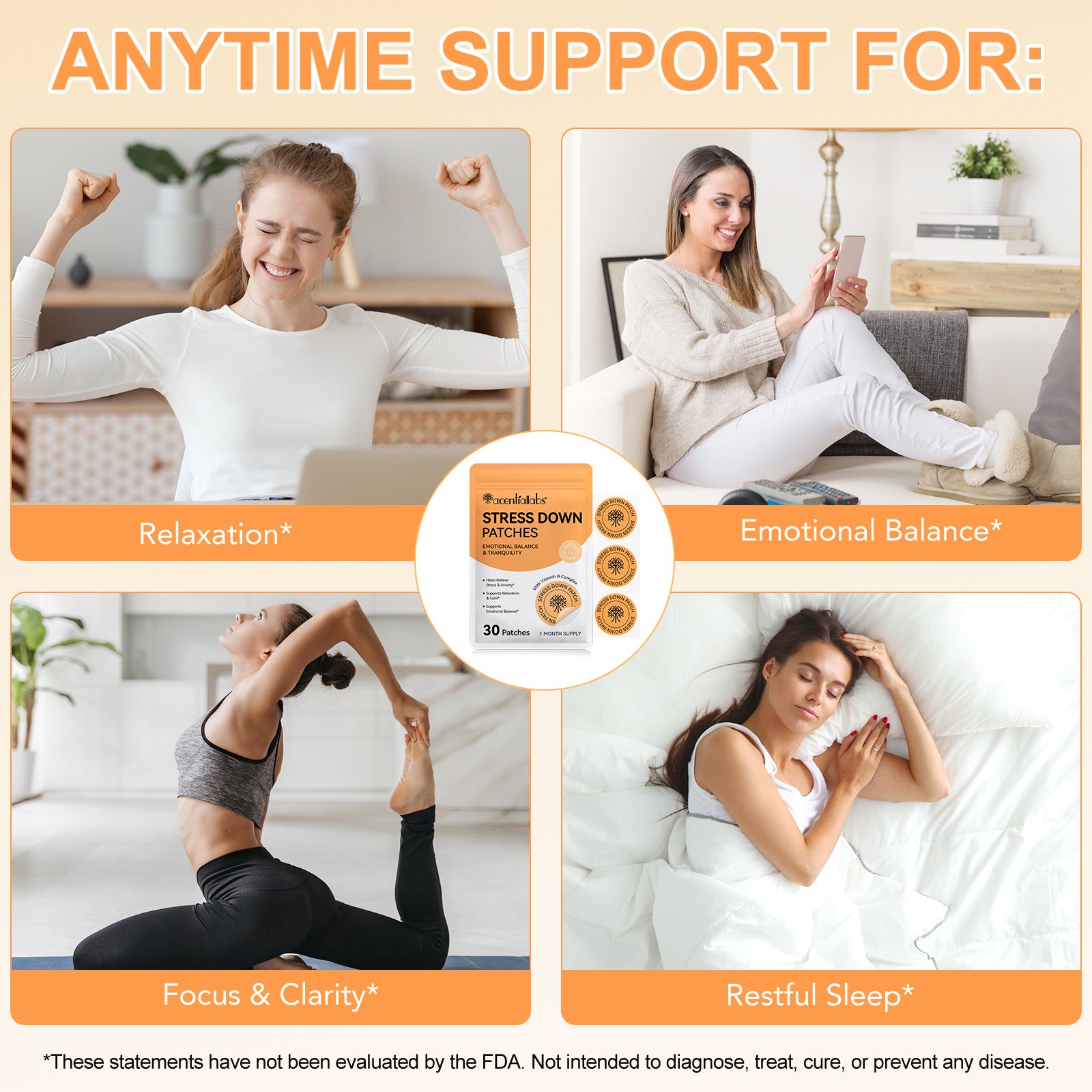 acentiallabs STRESS DOWN PATCHES EMOTIONAL BALANCE& TRANQUILITY 30 Patches