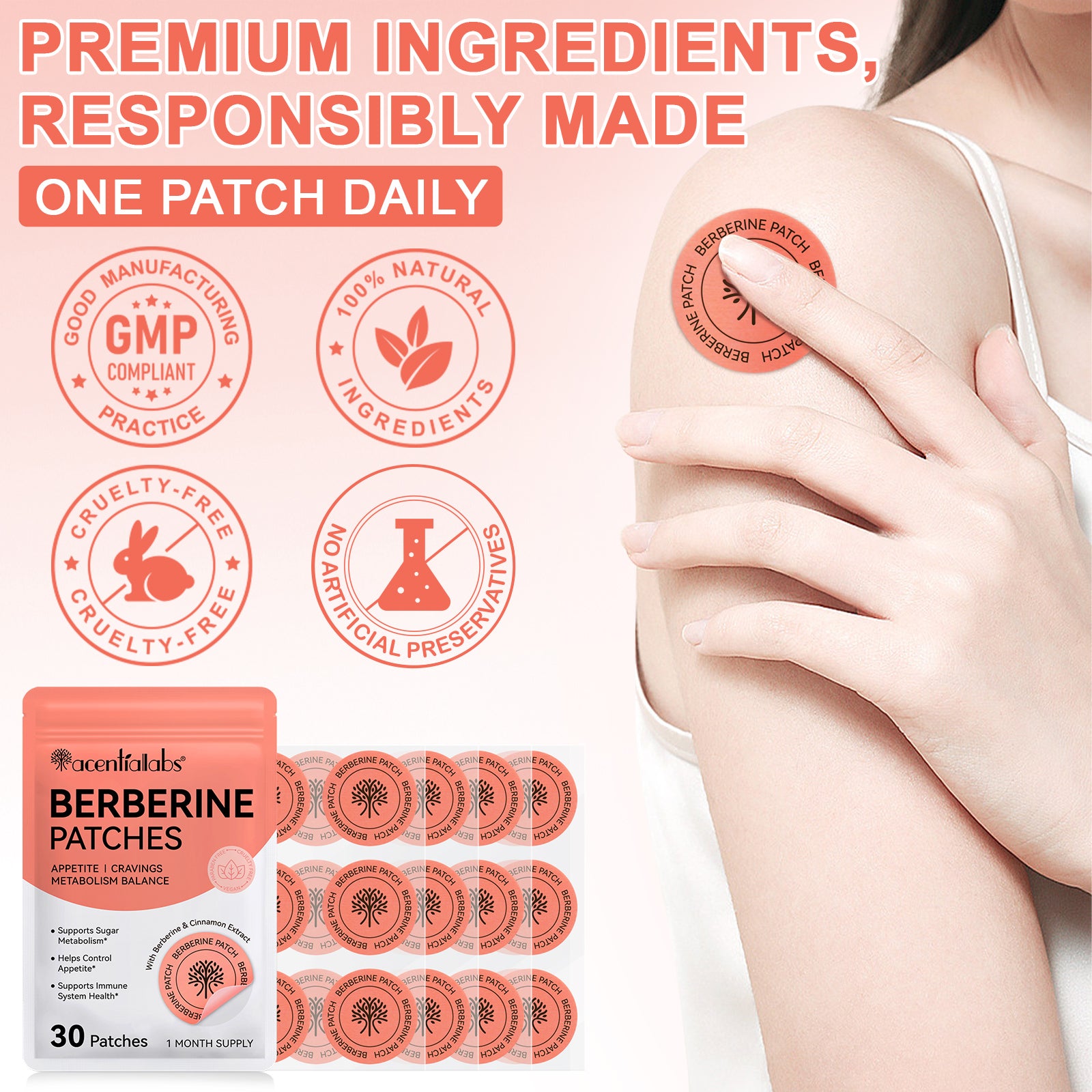 acentiallabs BERBERINE PATCHES APPETITE I CRAVINGS METABOLISM BALANCE