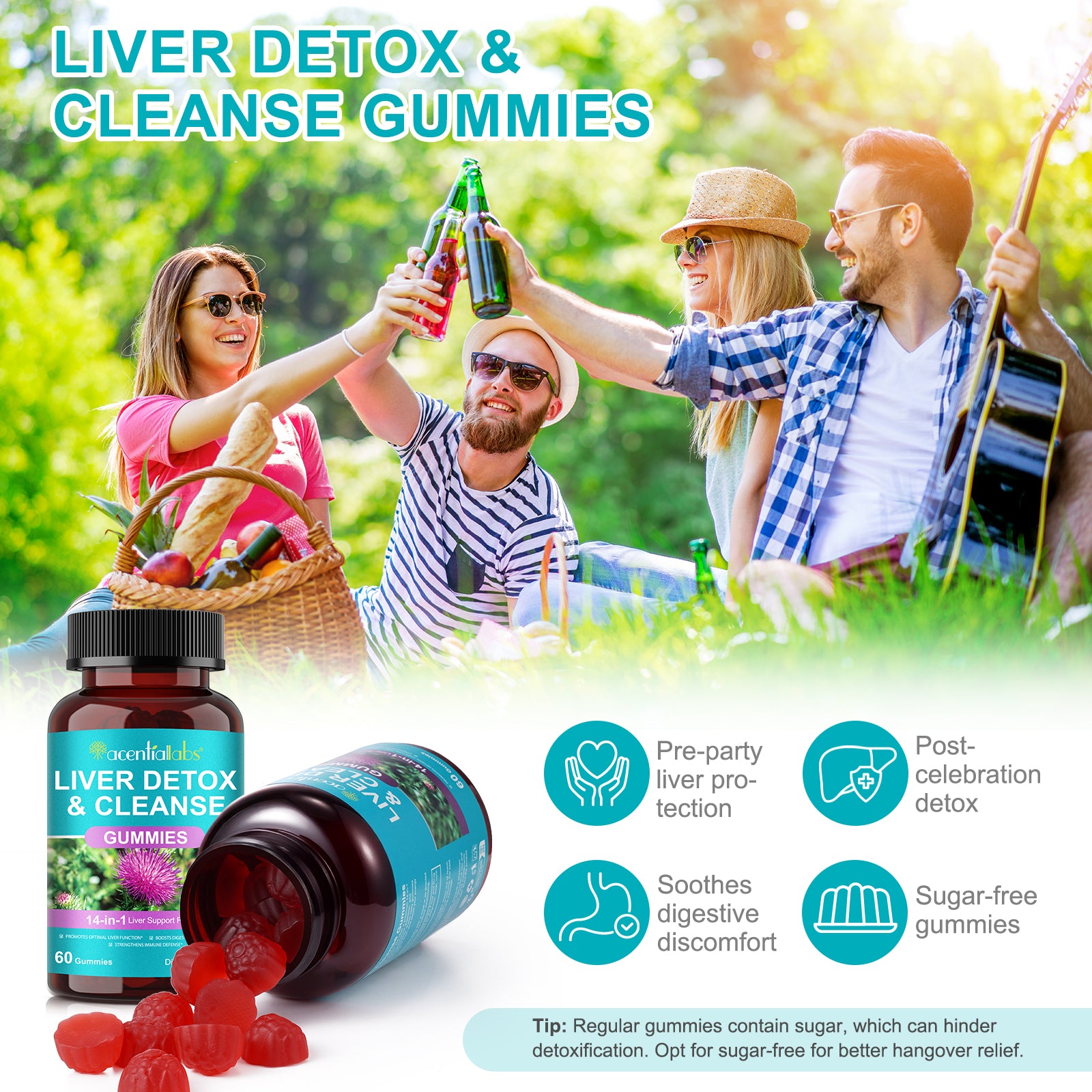 acentiallabs LIVER DETOX & CLEANSE GUMMIES 14-in-1 Liver Support Formula 60 Gummies Bottled Gummies