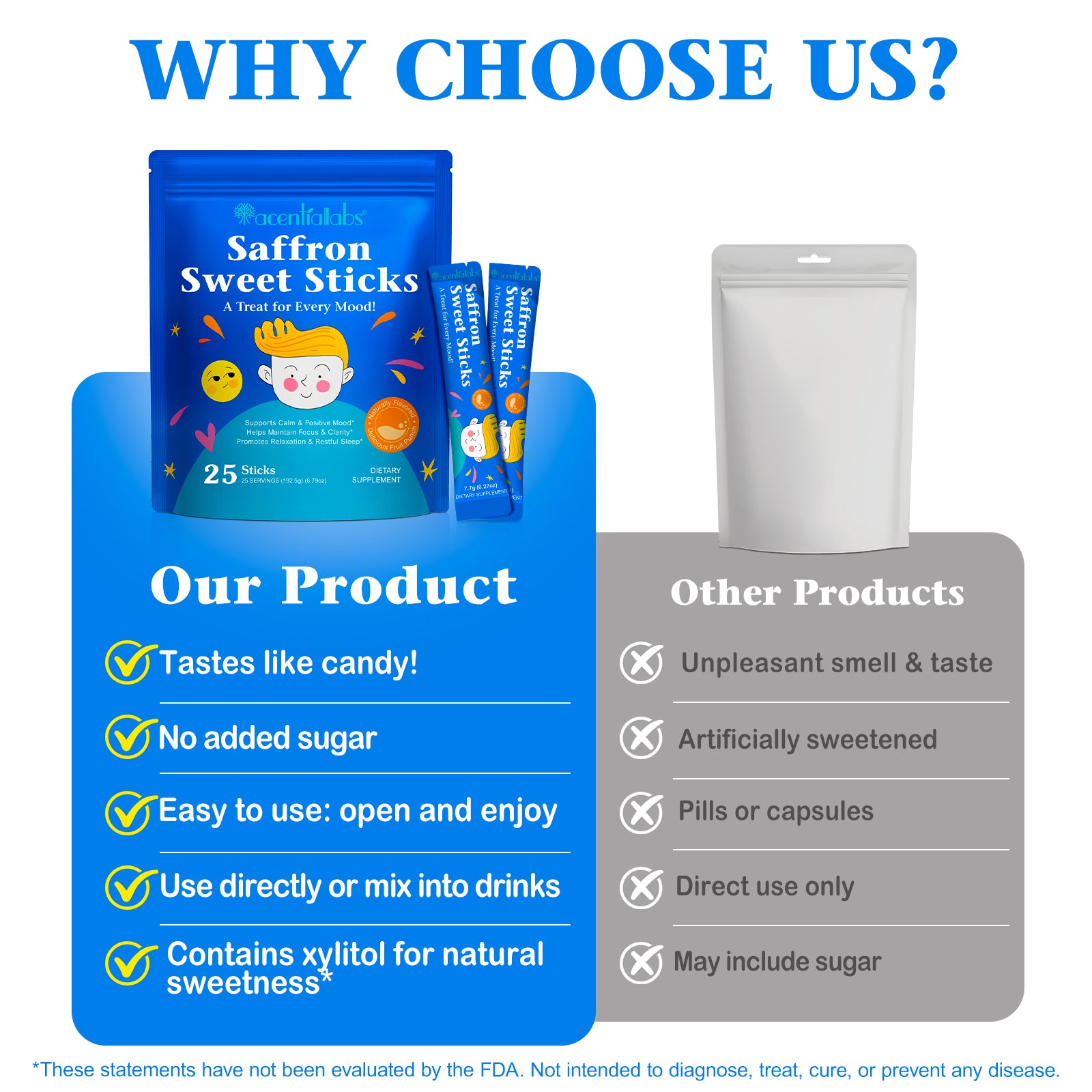 acentiallabs Saffron Sweet Sticks, A Treat for Every Mood, Granules