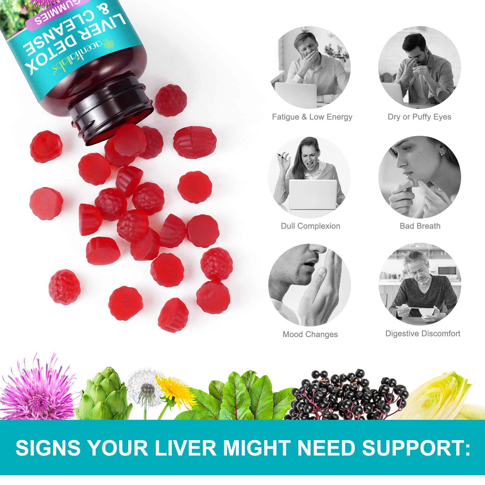 acentiallabs LIVER DETOX & CLEANSE GUMMIES 14-in-1 Liver Support Formula 60 Gummies Bottled Gummies